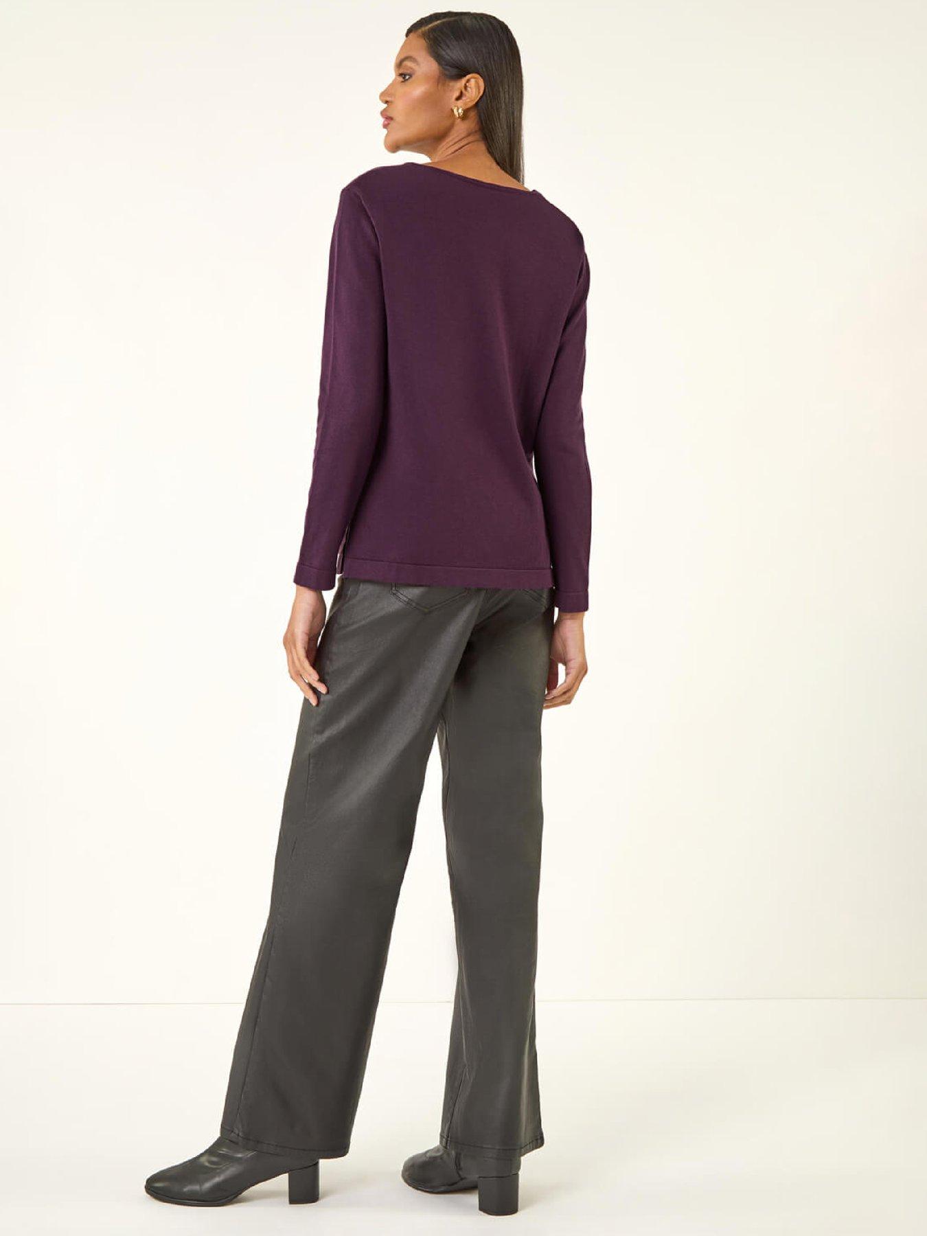 Image 2 of 5 of Roman Hotfix Detail Knit Top - Purple