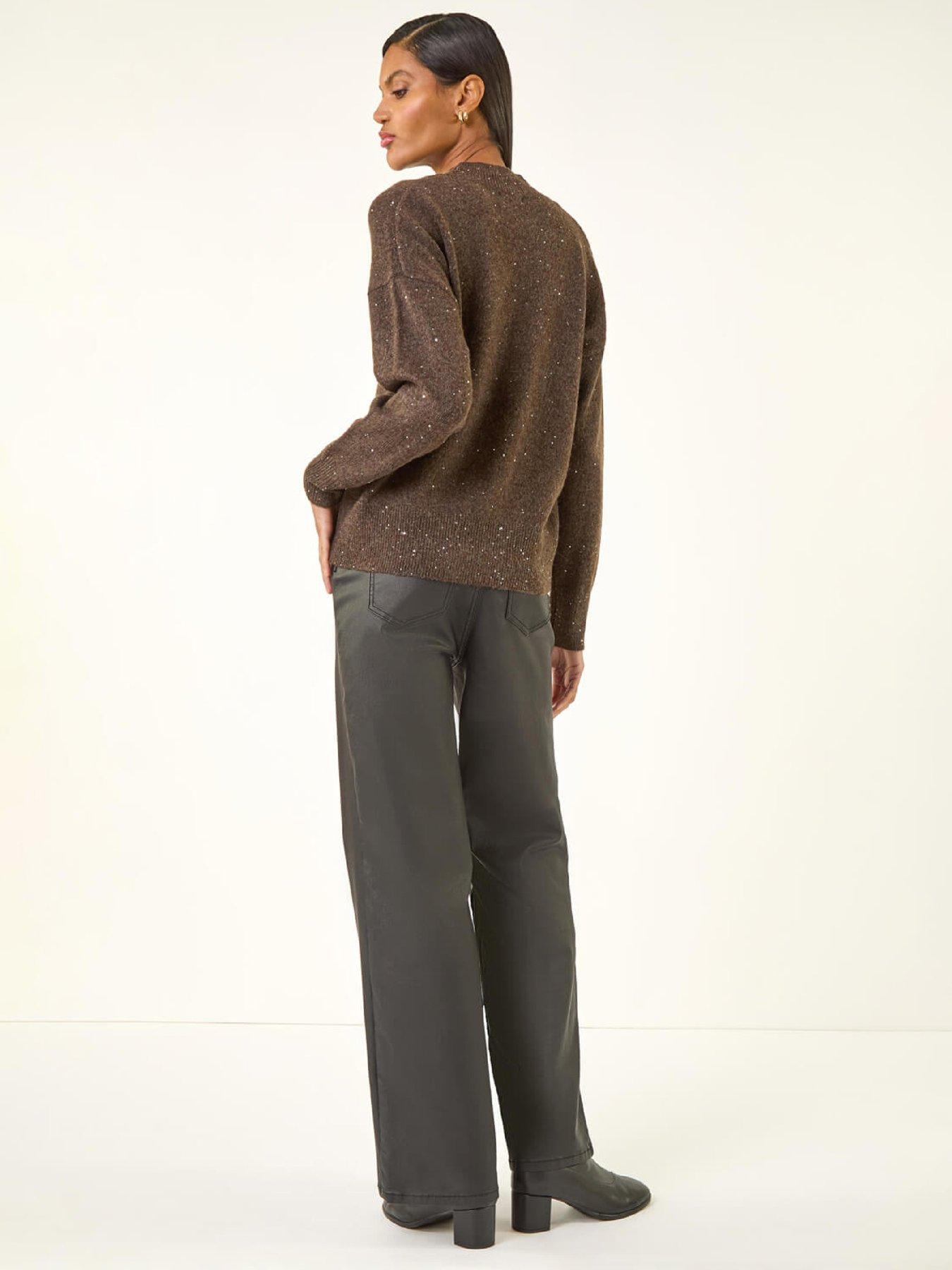  image of roman-sequin-high-neck-knit-jumper-brown
