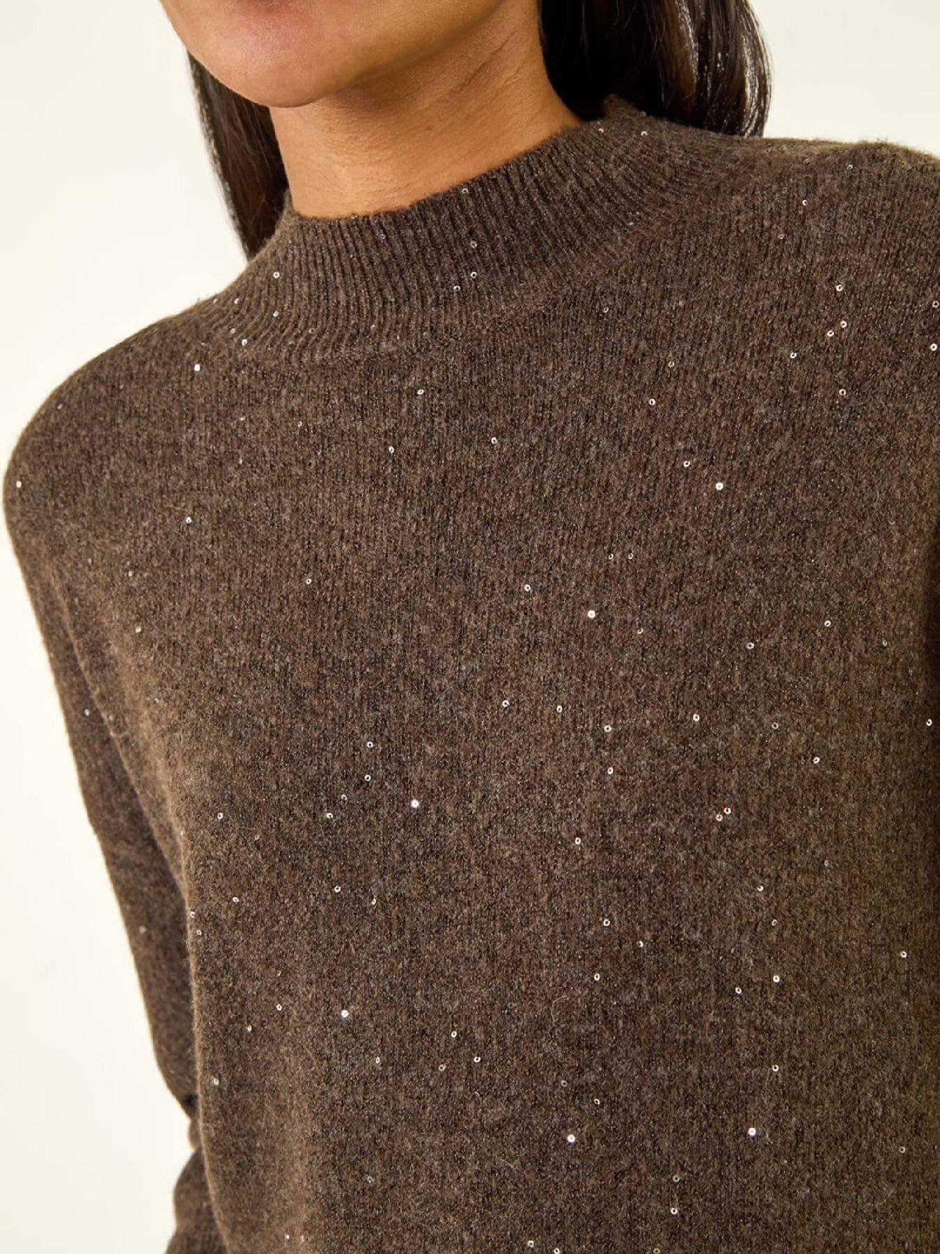  image of roman-sequin-high-neck-knit-jumper-brown