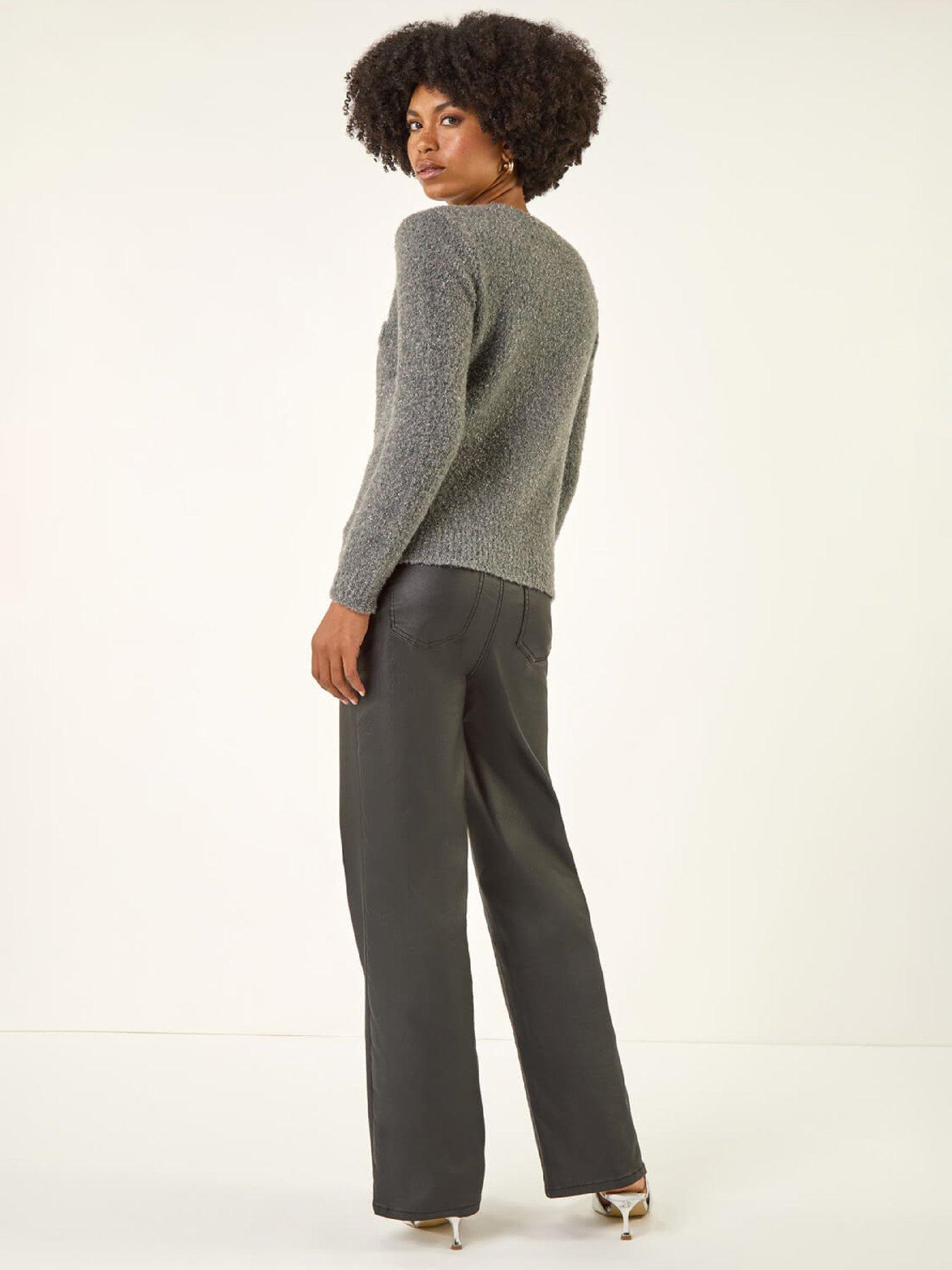 Image 2 of 5 of Roman Fluffy Shimmer Button Cardigan - Grey