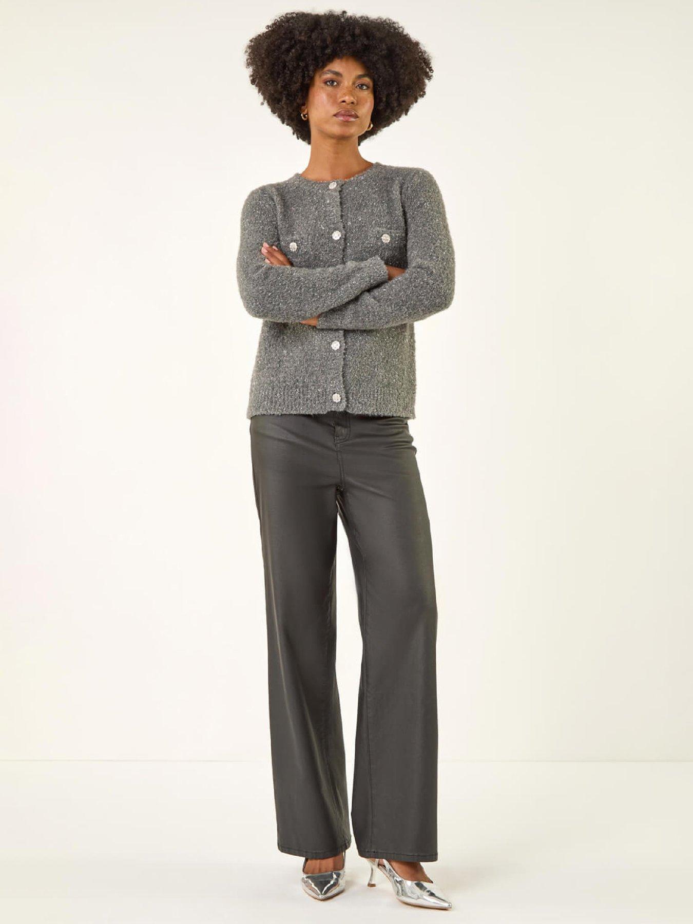  image of roman-fluffy-shimmer-button-cardigan-grey