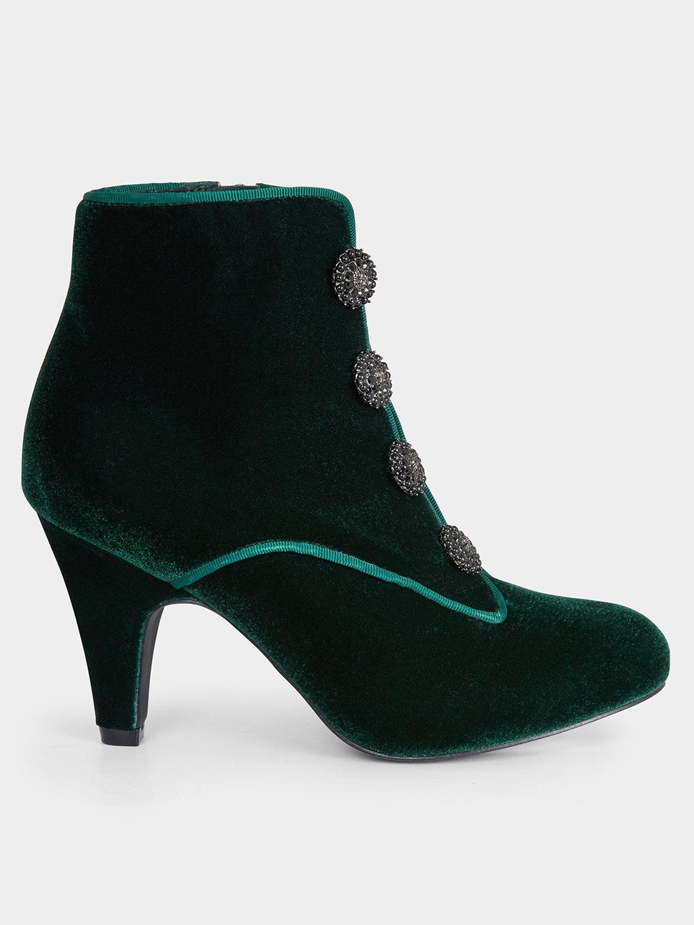 Joe Browns Charming Jewel Button Velvet Ankle Boots - Dark Green