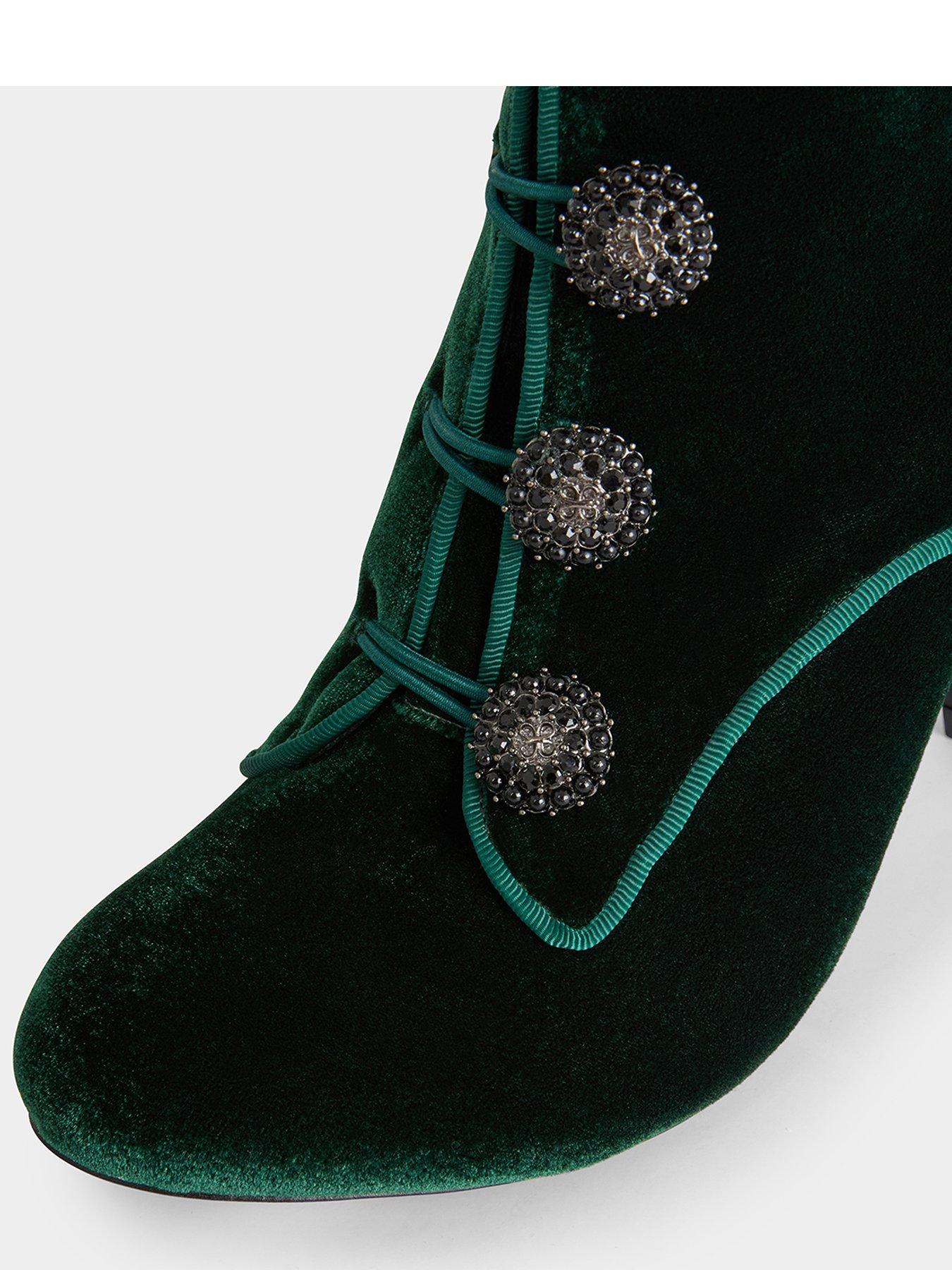  image of joe-browns-charming-jewel-button-velvet-ankle-boots-dark-green