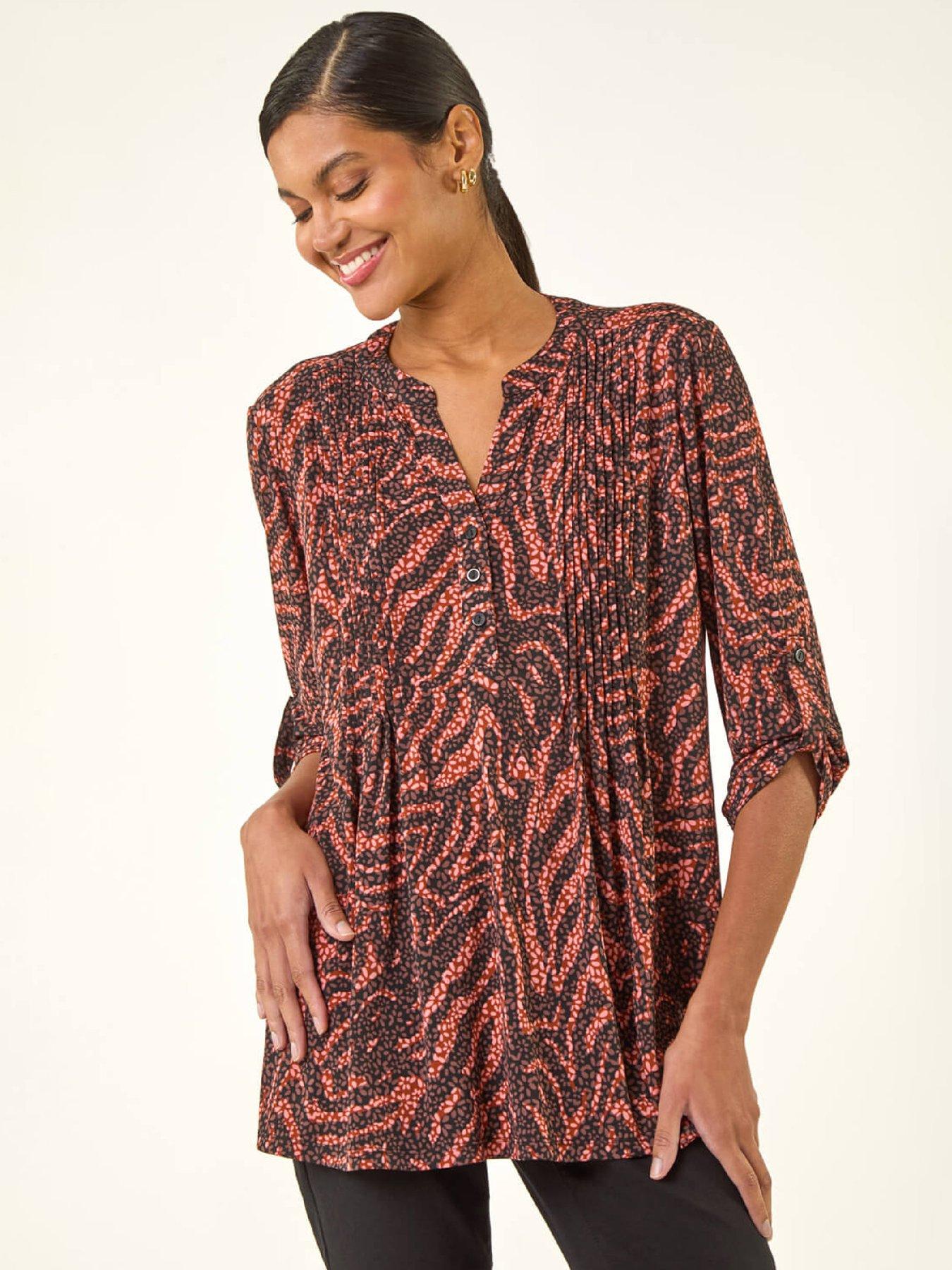 front image of roman-animal-print-pintuck-stretch-shirt