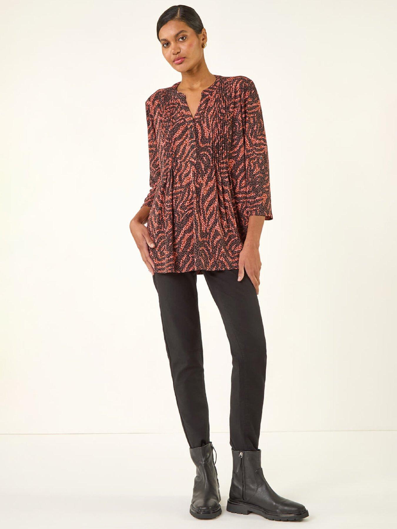  image of roman-animal-print-pintuck-stretch-shirt