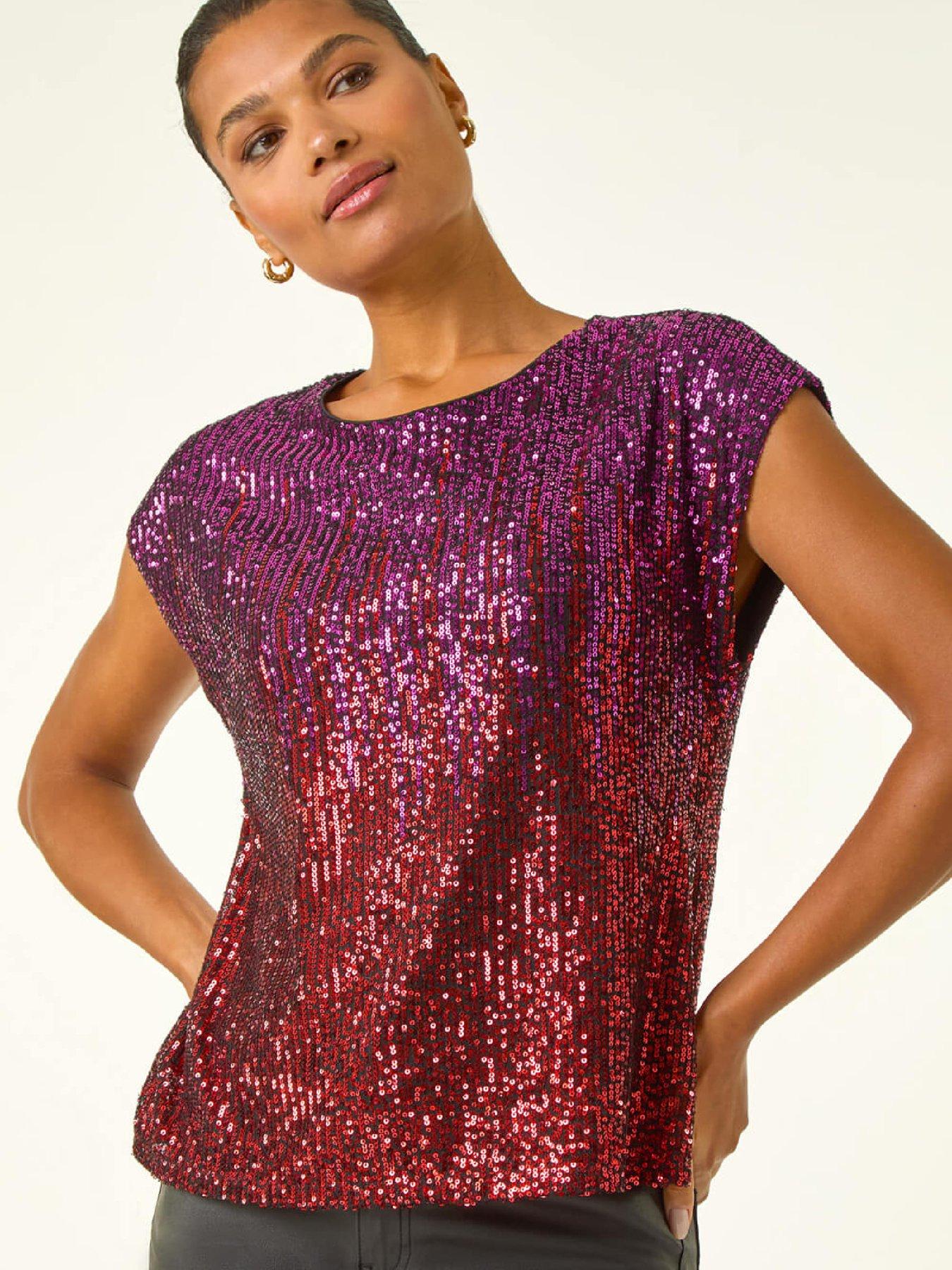 front image of roman-ombre-sequin-top-pink