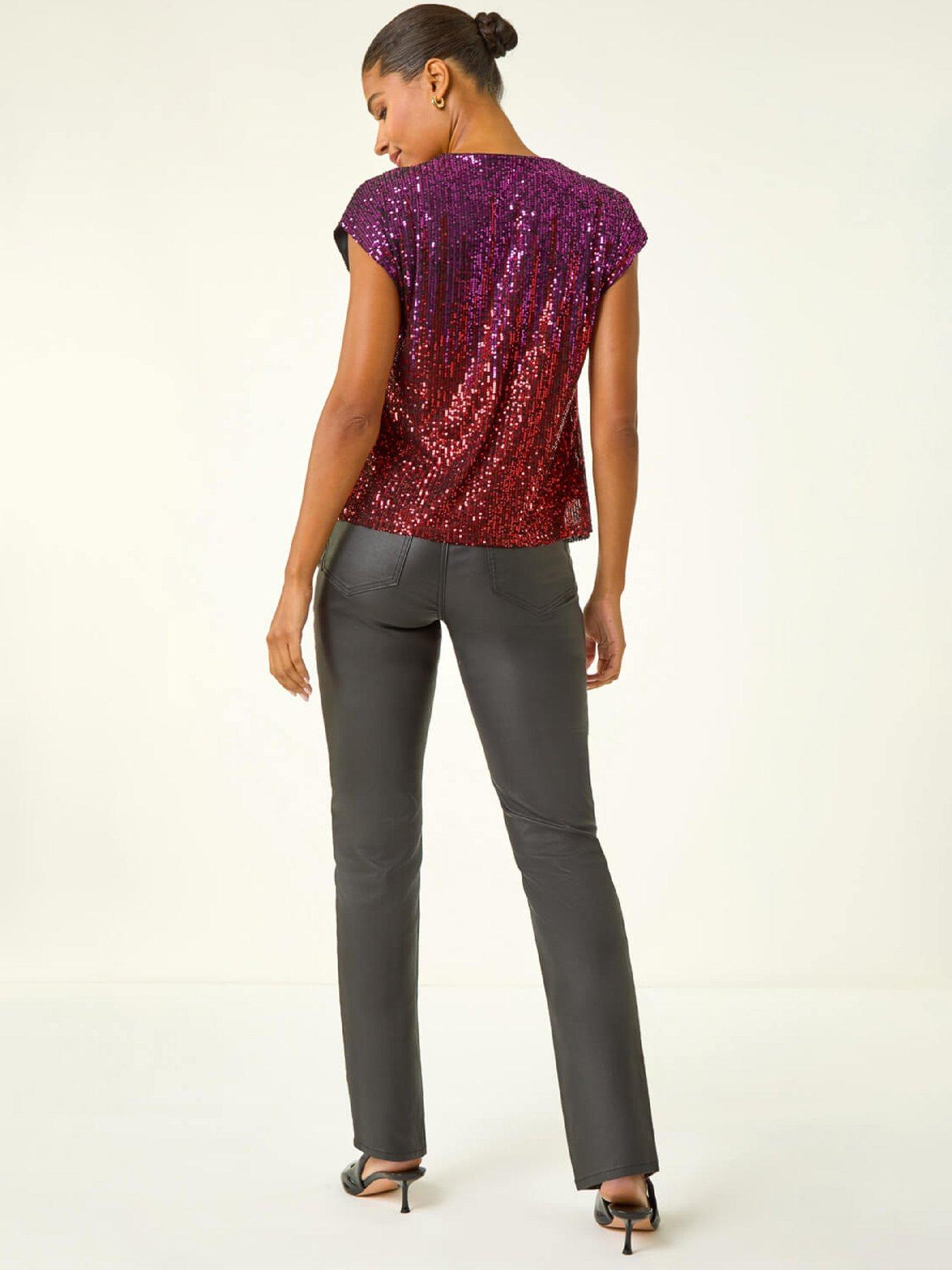 Image 2 of 5 of Roman Ombre Sequin Top - Pink