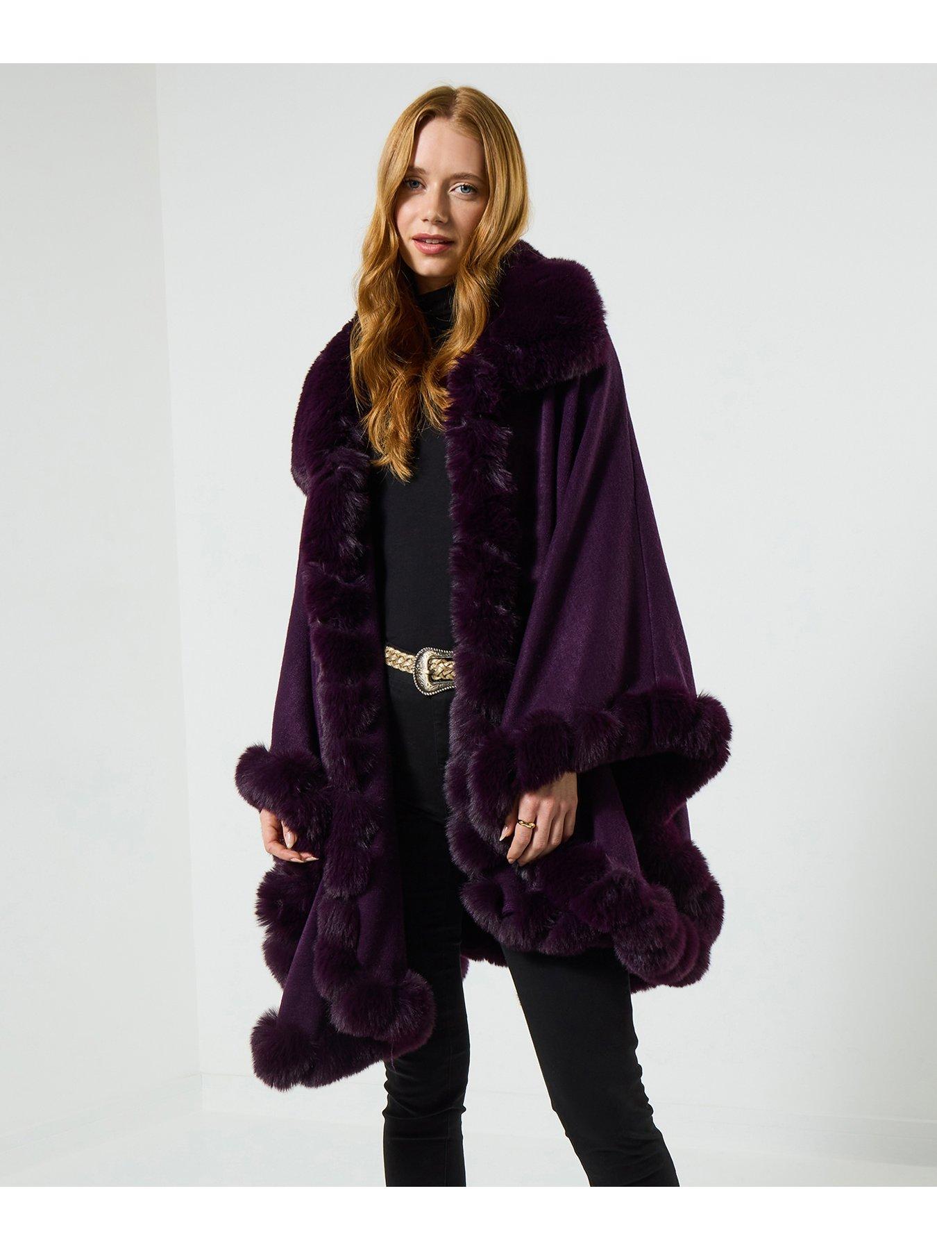  image of joe-browns-winter-oasis-faux-fur-trimmed-wrap-purple