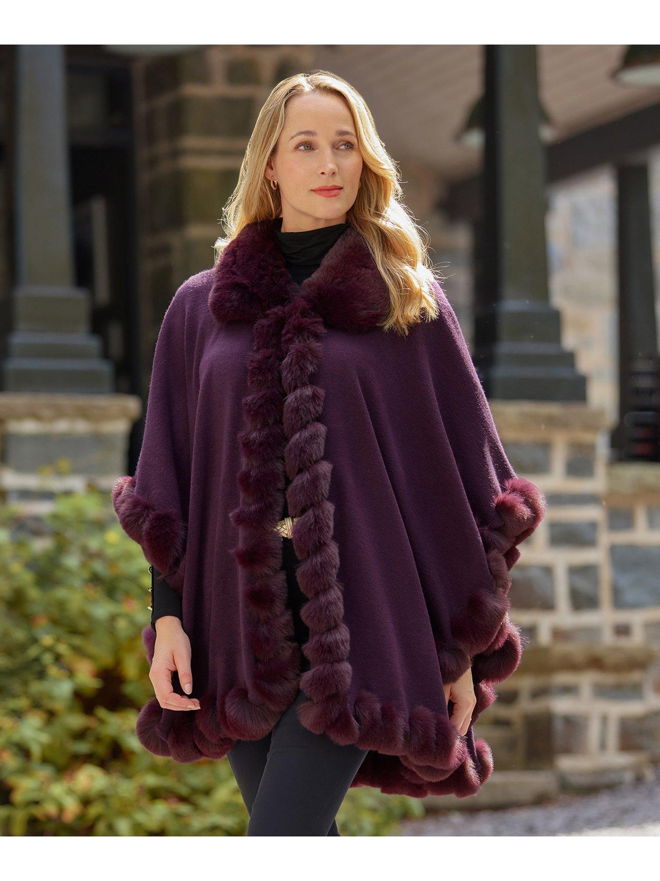  image of joe-browns-winter-oasis-faux-fur-trimmed-wrap-purple