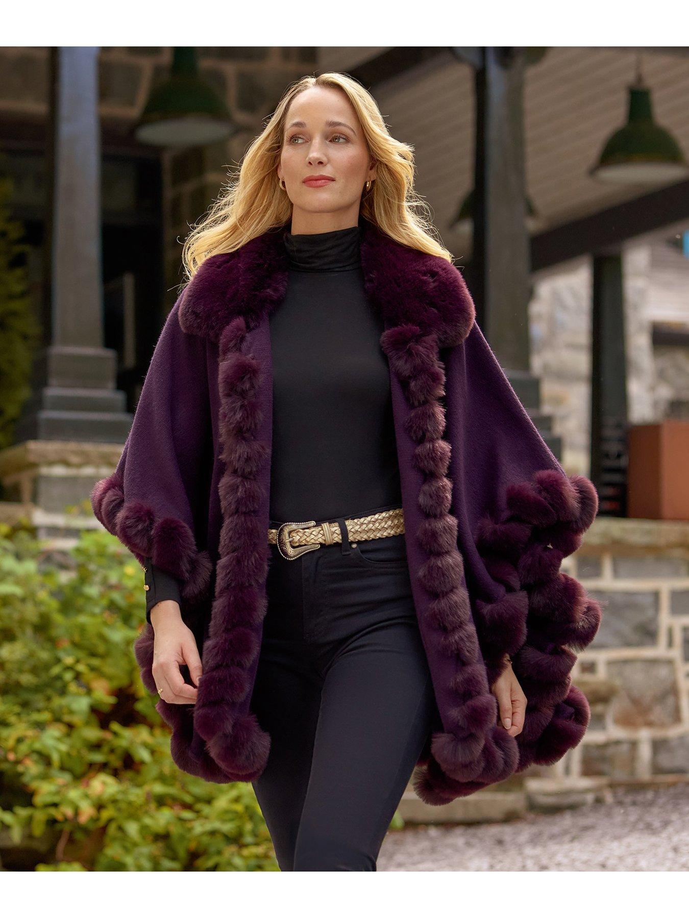  image of joe-browns-winter-oasis-faux-fur-trimmed-wrap-purple