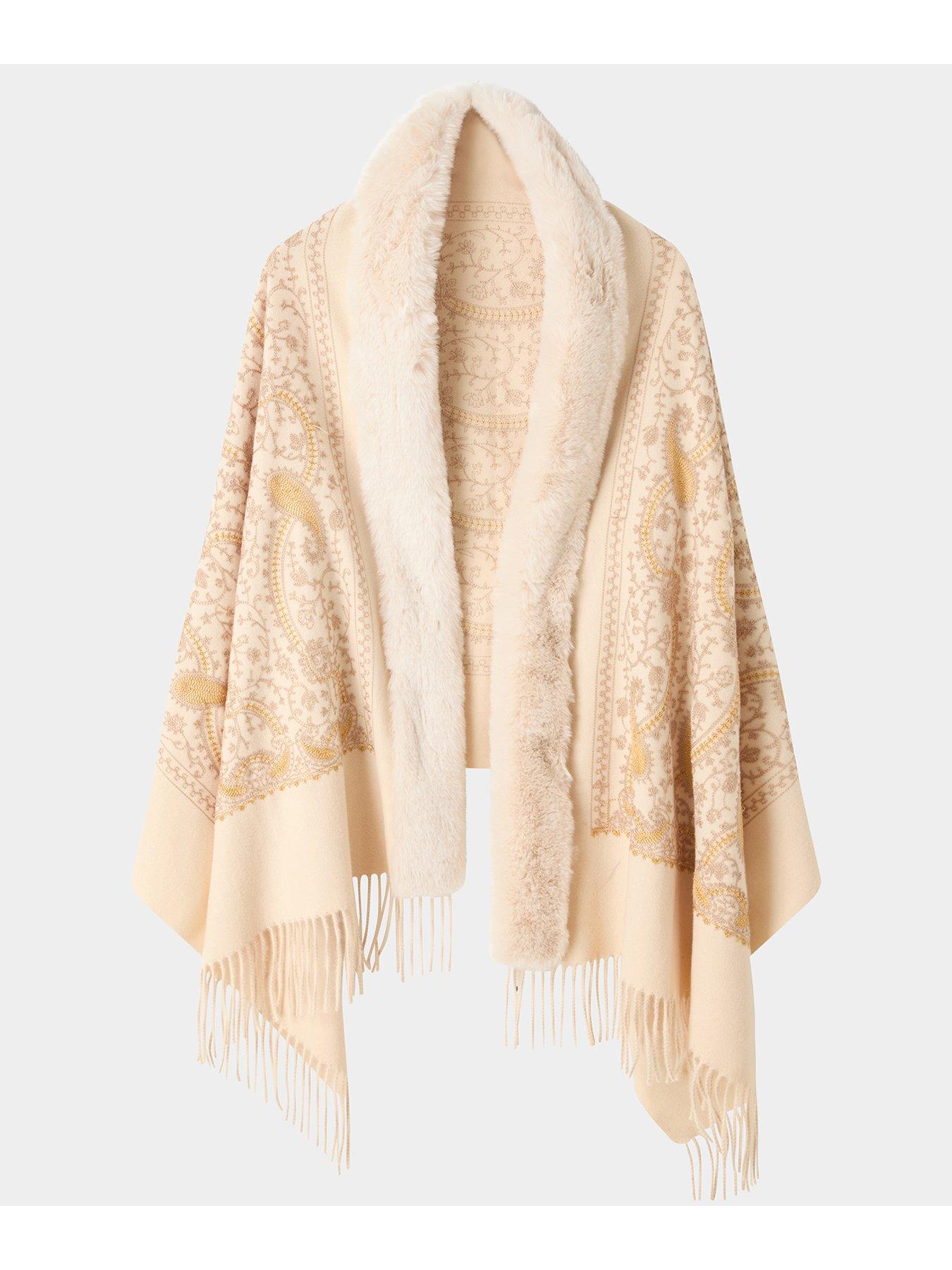 Image 4 of 4 of Joe Browns Embroidered Paisley Wrap With Fur - Beige