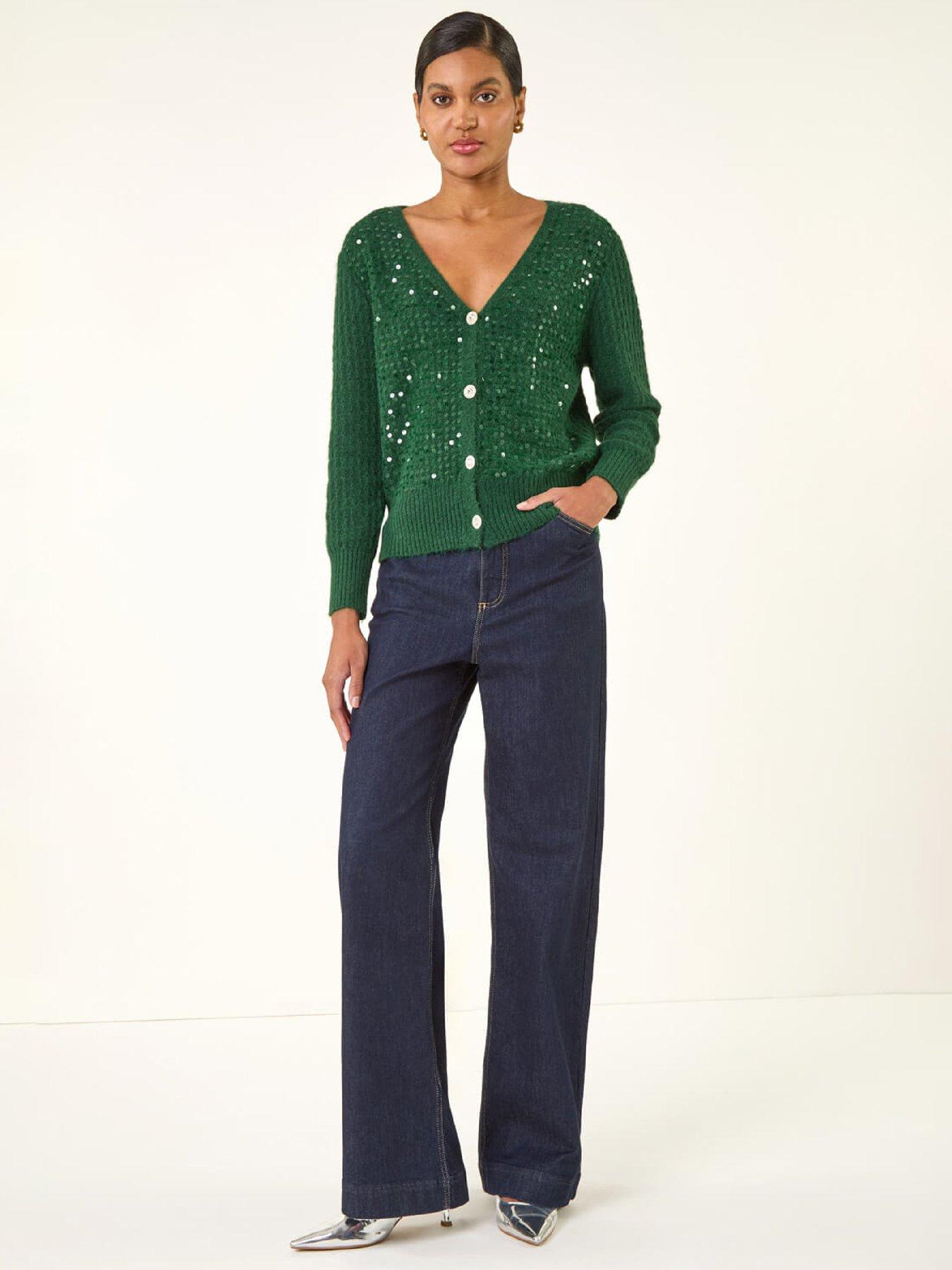  image of roman-buttoned-sequin-knit-cardigan-green