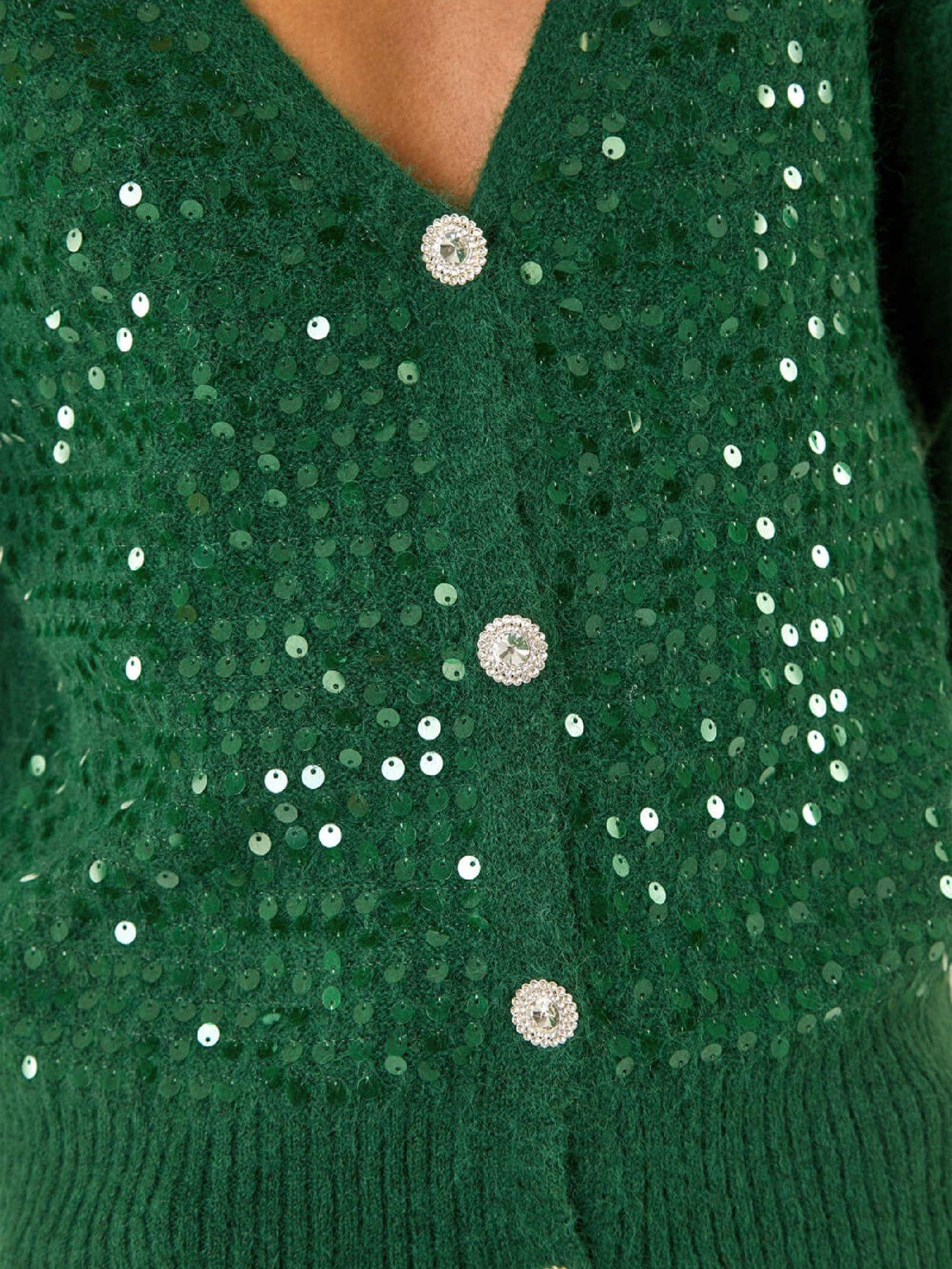  image of roman-buttoned-sequin-knit-cardigan-green