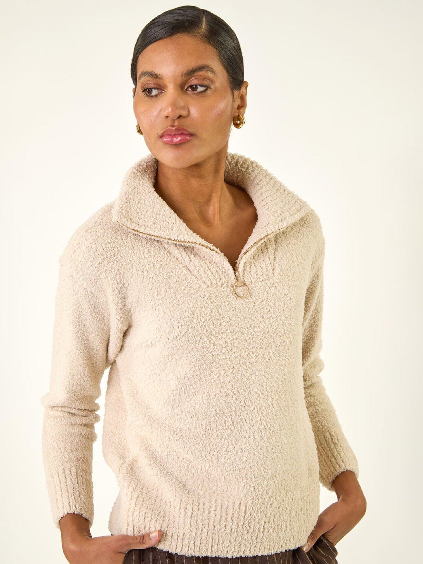  image of roman-fluffy-zip-front-knit-jumper-grey