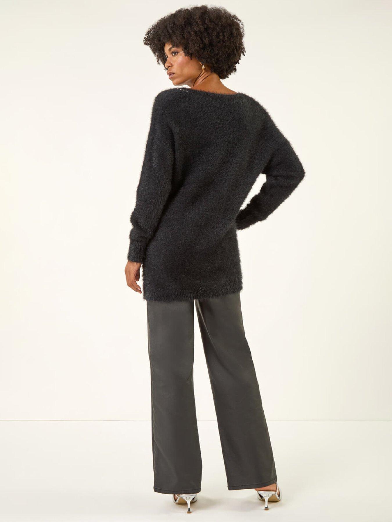  image of roman-fluffy-embellished-bow-knit-jumper-black