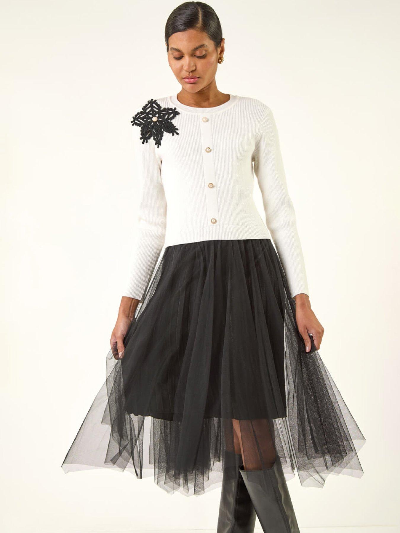  image of roman-buttoned-mesh-knit-midi-dress-white