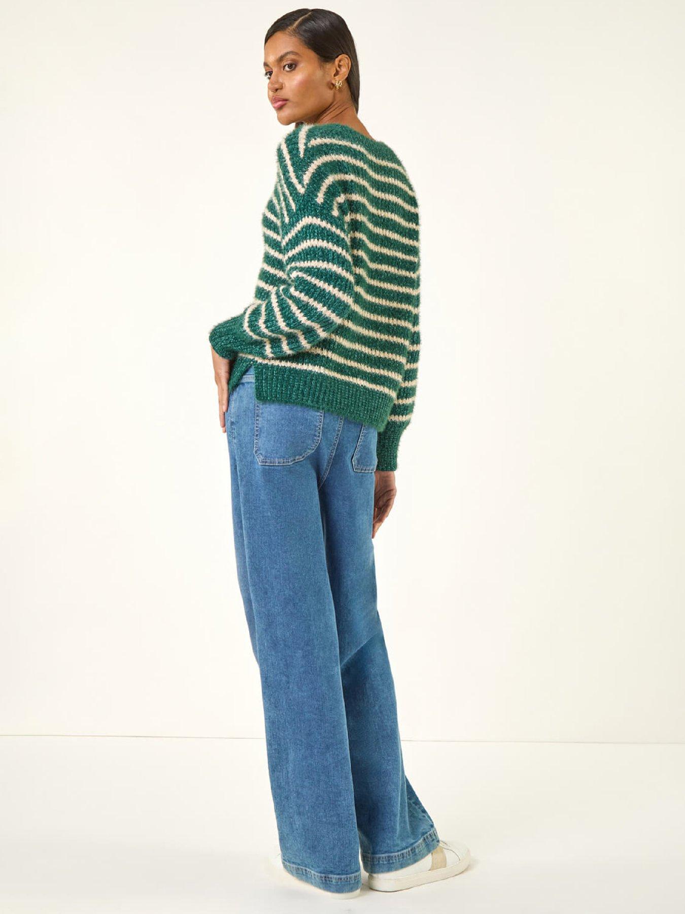 stillFront image of roman-fluffy-stripe-knit-jumper-green