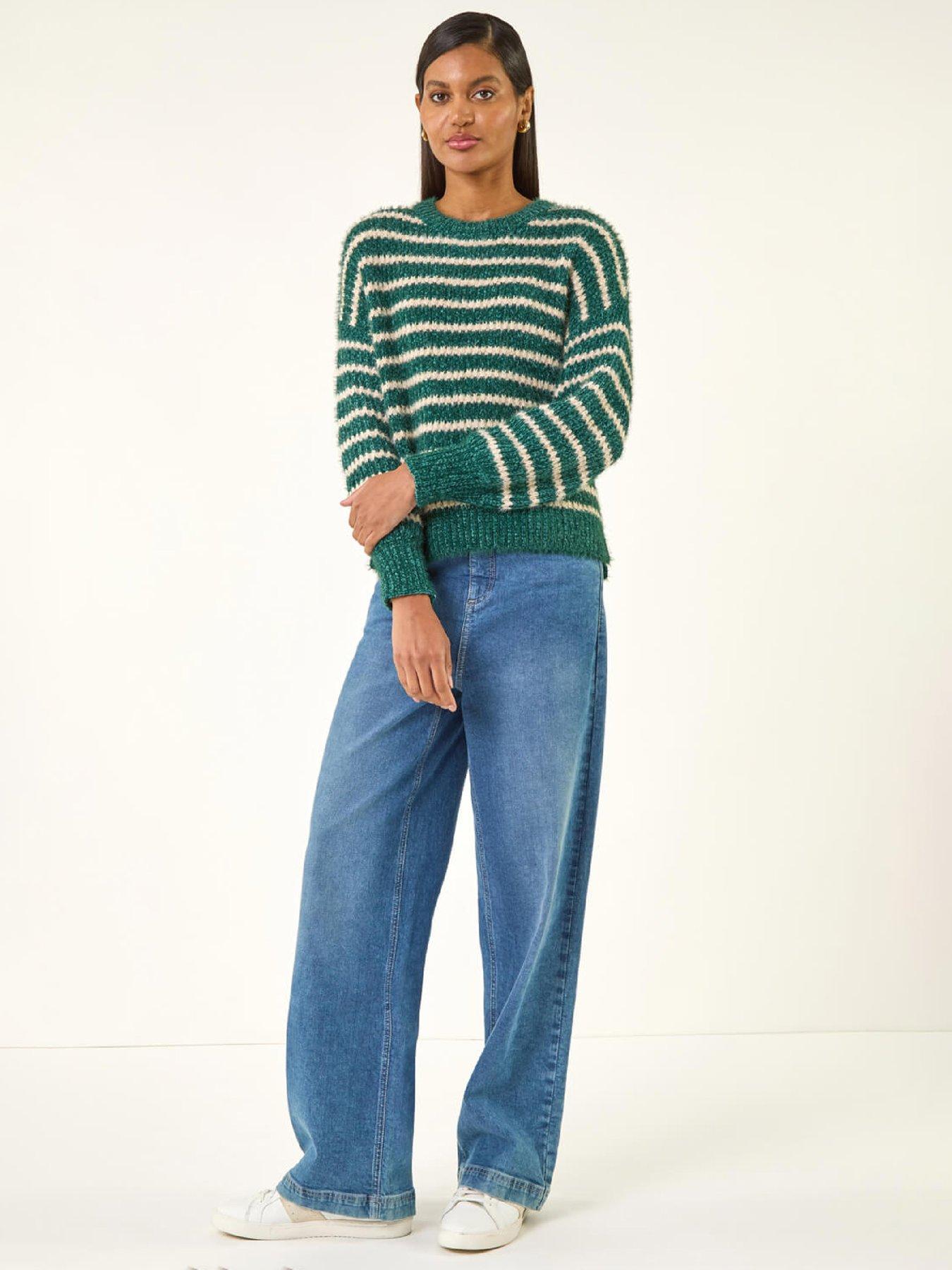  image of roman-fluffy-stripe-knit-jumper-green