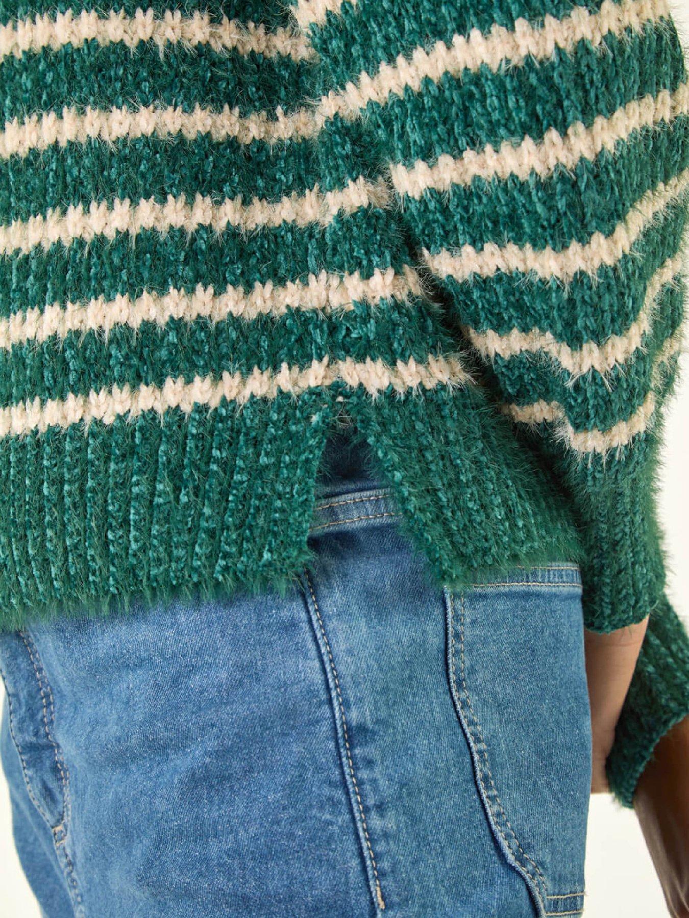  image of roman-fluffy-stripe-knit-jumper-green