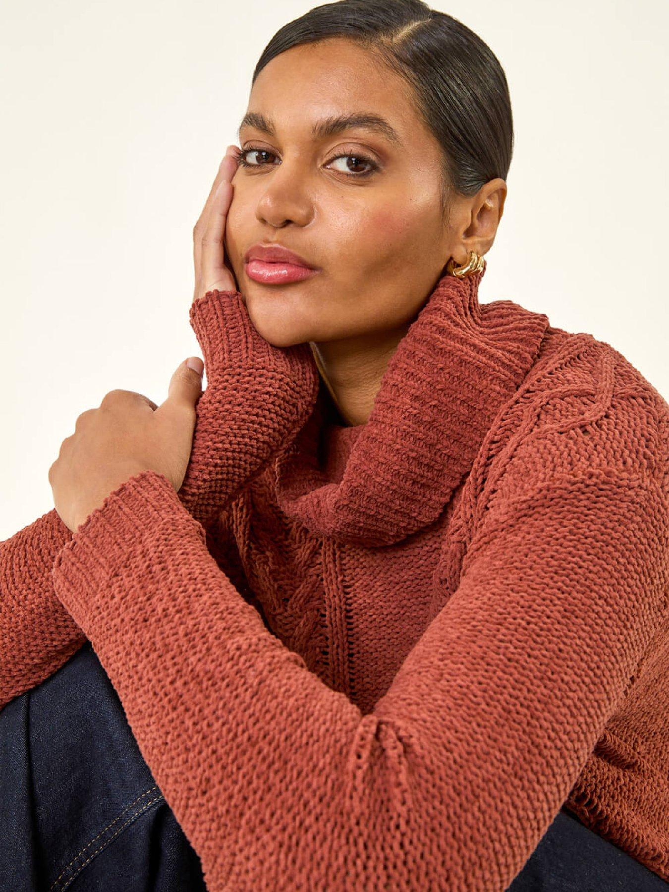  image of roman-chenille-roll-neck-knit-jumper-orange