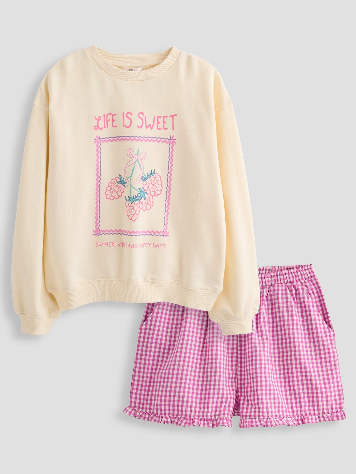 The Very Collection Girls Sweatshirt With Gingham Shorts Set - Multi