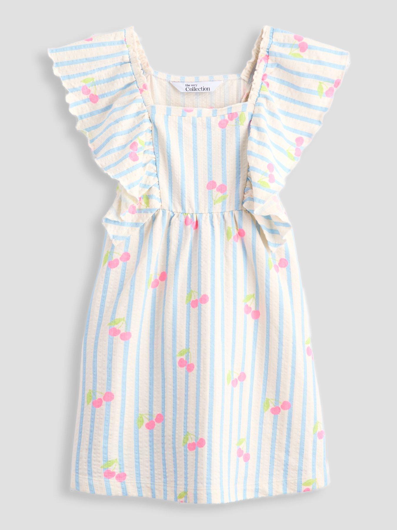 The Very Collection Girls Textured Jersey Frill Dress - Blue