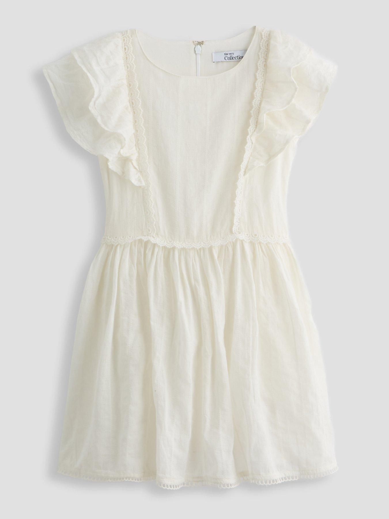 The Very Collection Girls Frill Sleeve Dress - White