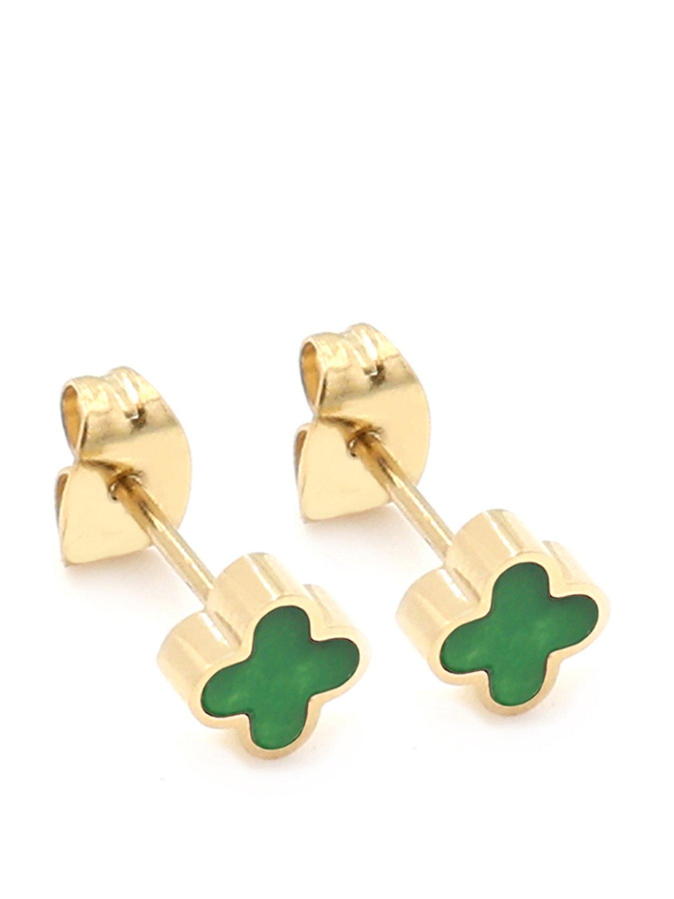  image of say-it-with-green-crystal-clover-earrings-yellow-gold