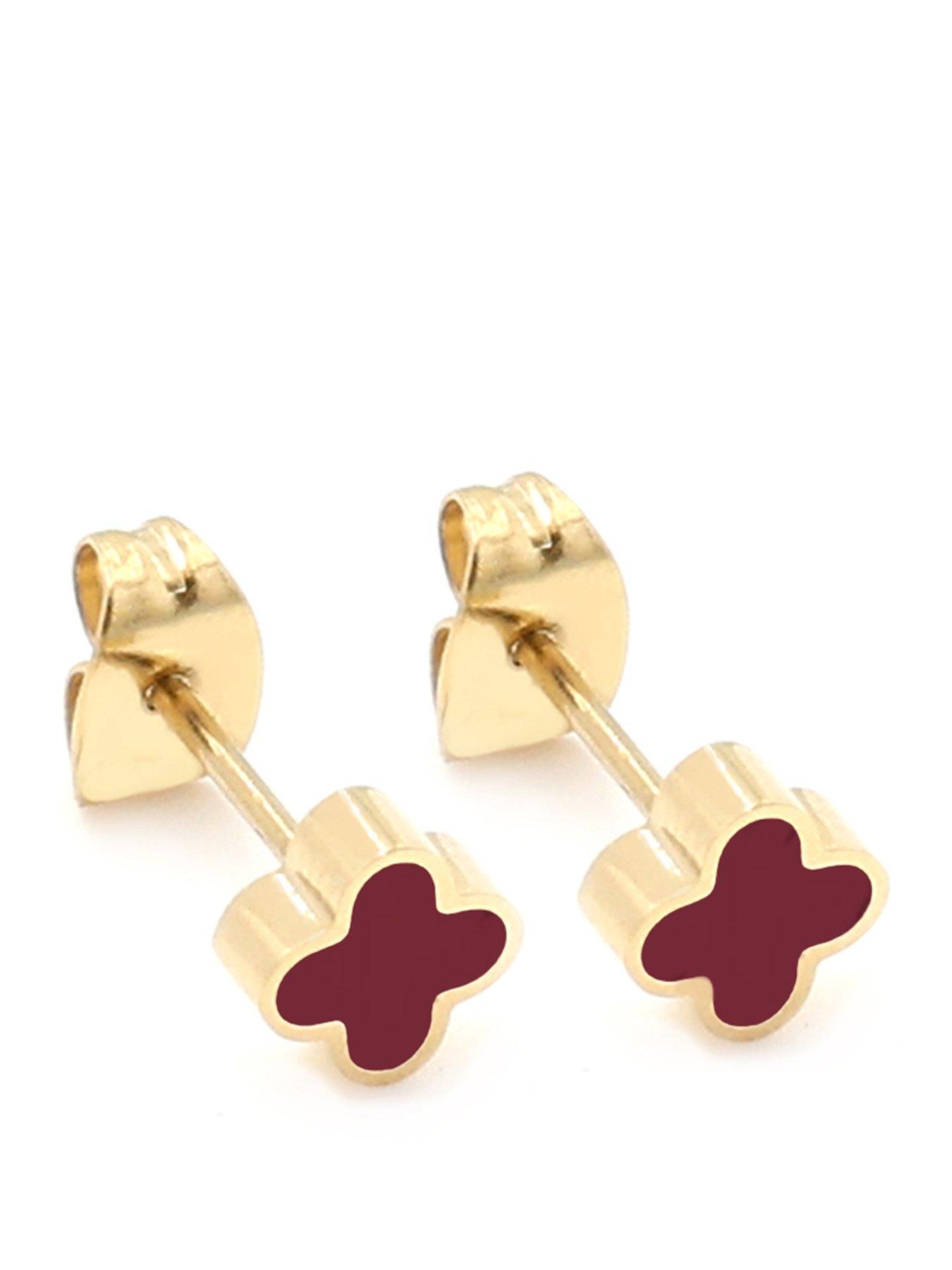 Image 1 of 2 of Say It With Plum Crystal Clover Earrings - Yellow Gold