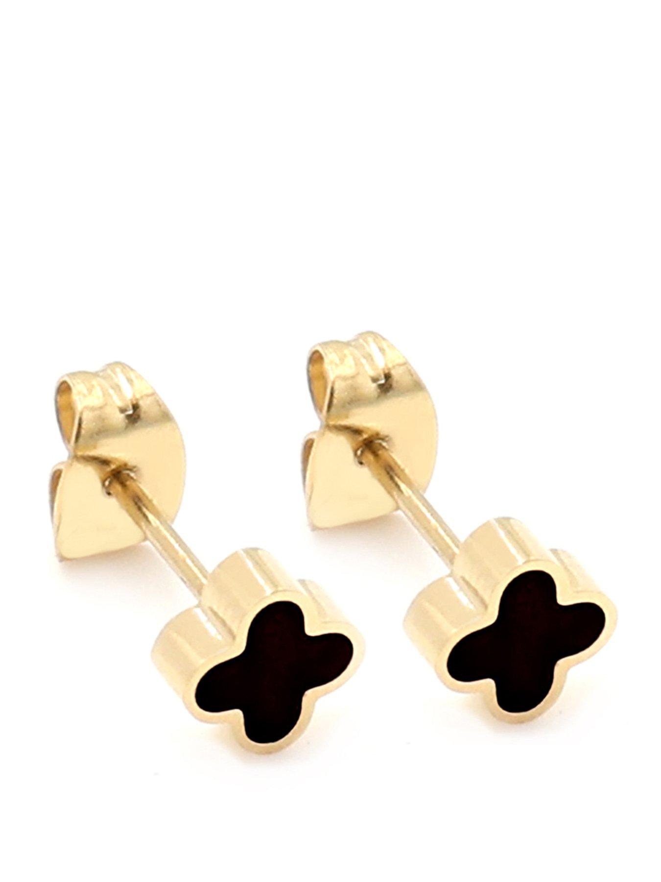  image of say-it-with-graphite-crystal-clover-earrings-yellow-gold