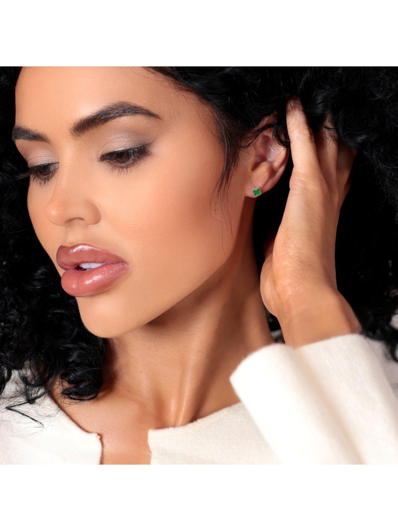  image of say-it-with-green-crystal-clover-earrings-silver