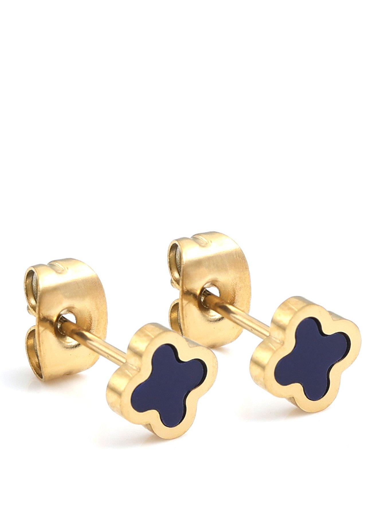 Say It With Blue Clover Earrings - Yellow Gold