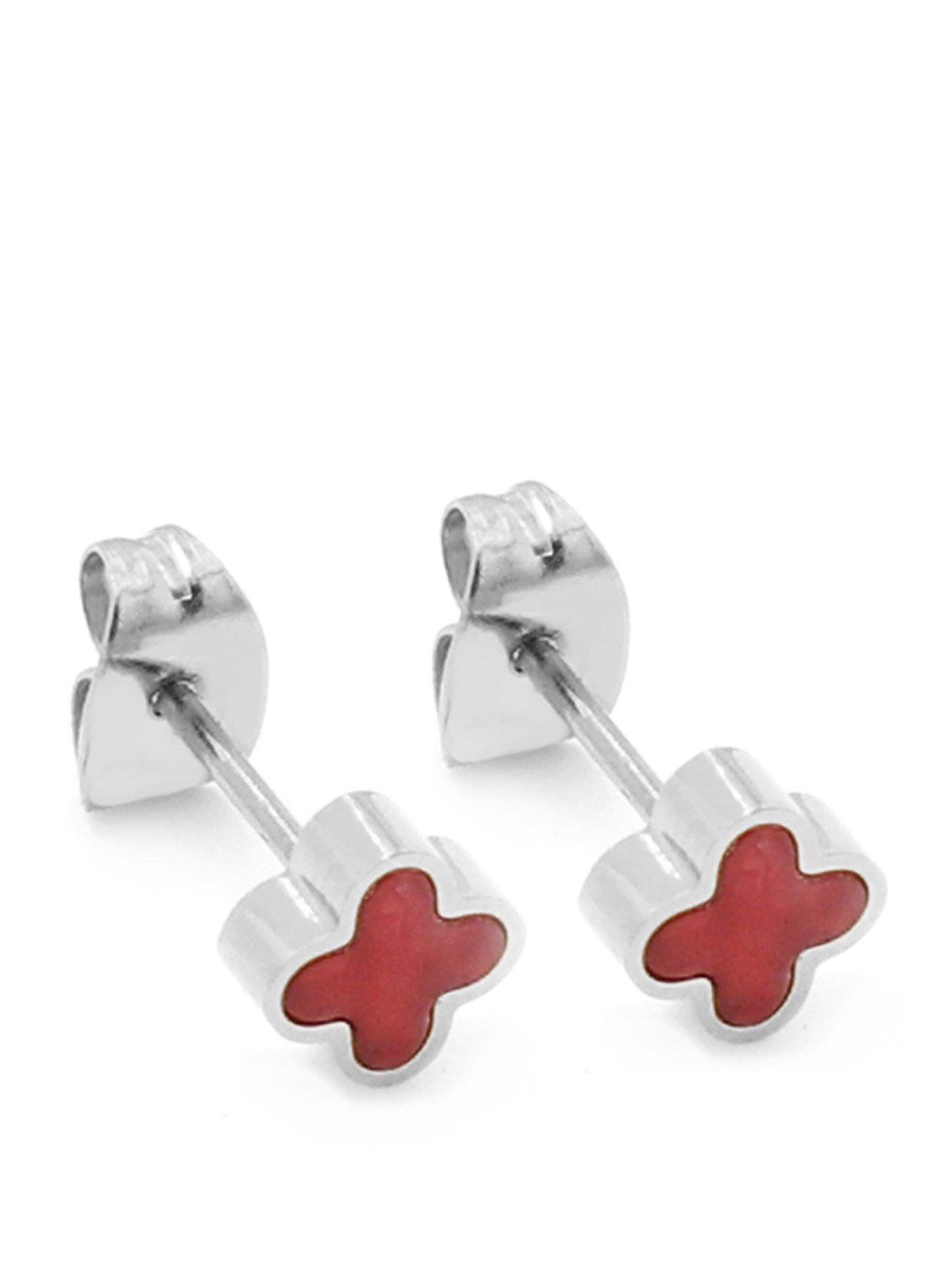  image of say-it-with-cherry-red-crystal-clover-earrings-silver