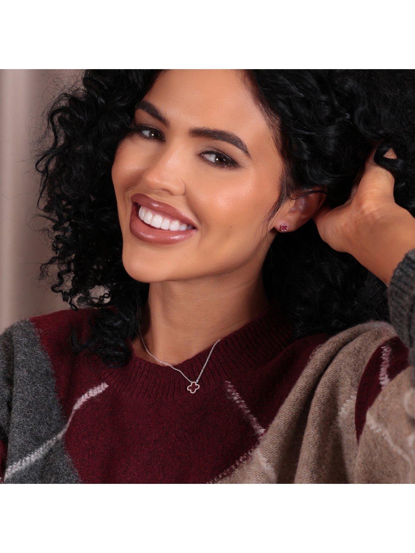  image of say-it-with-cherry-red-crystal-clover-earrings-silver