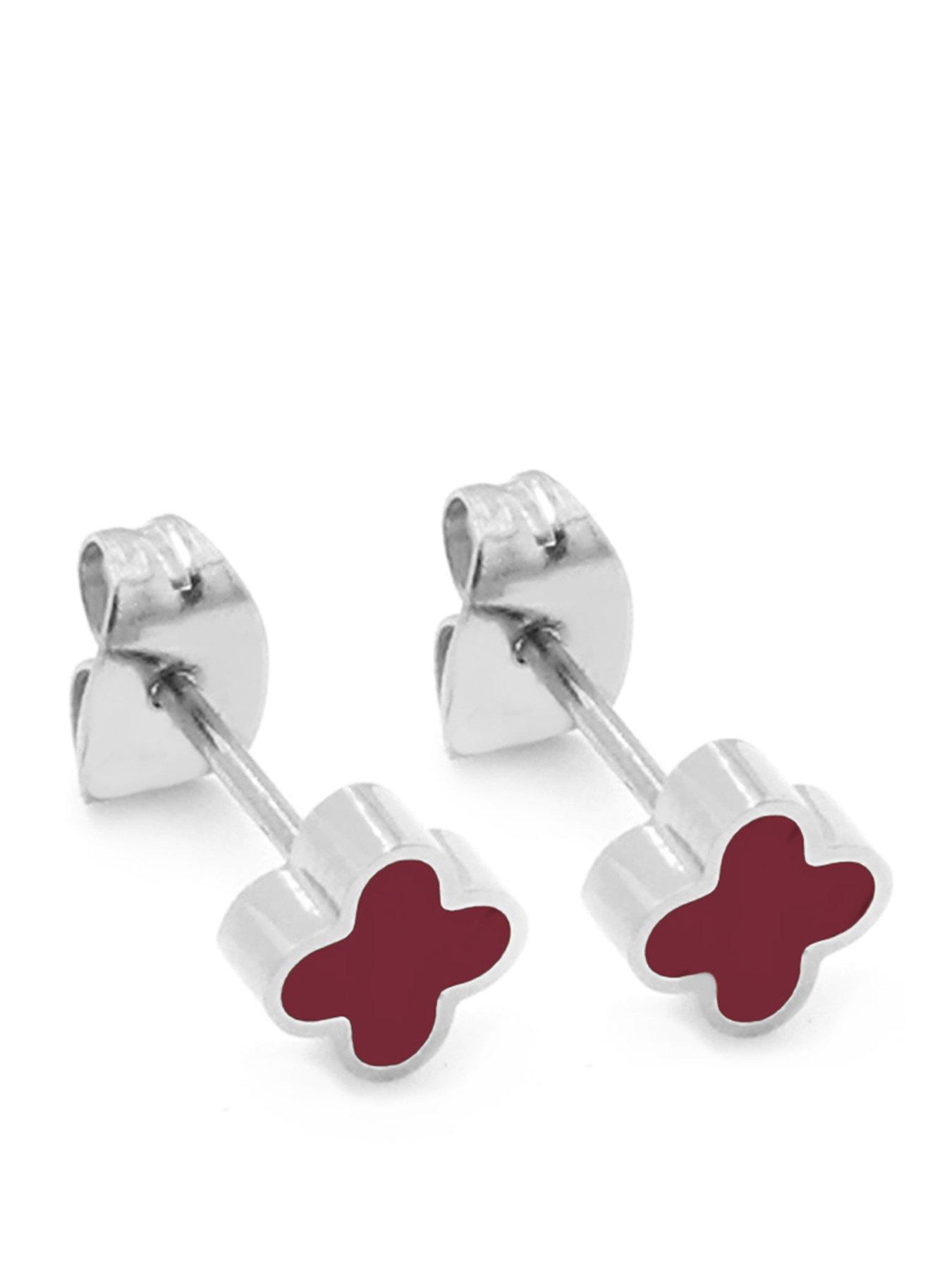  image of say-it-with-plum-crystal-clover-earrings-silver