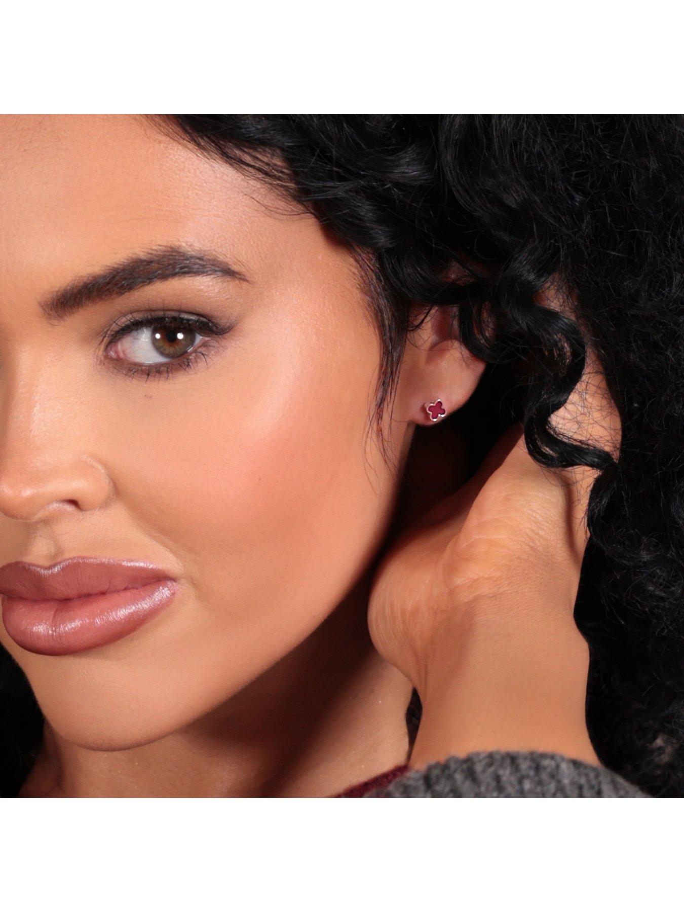  image of say-it-with-plum-crystal-clover-earrings-silver