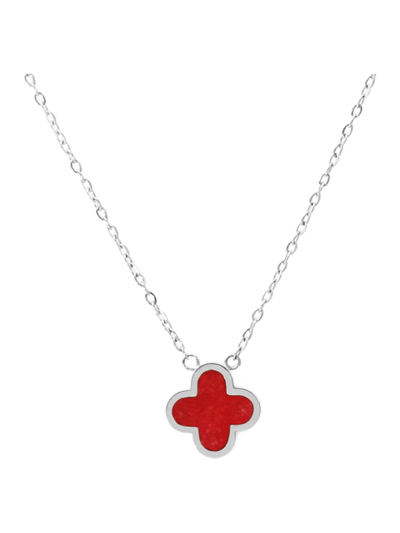 Say It With Cherry Red Crystal Clover Necklace - Silver