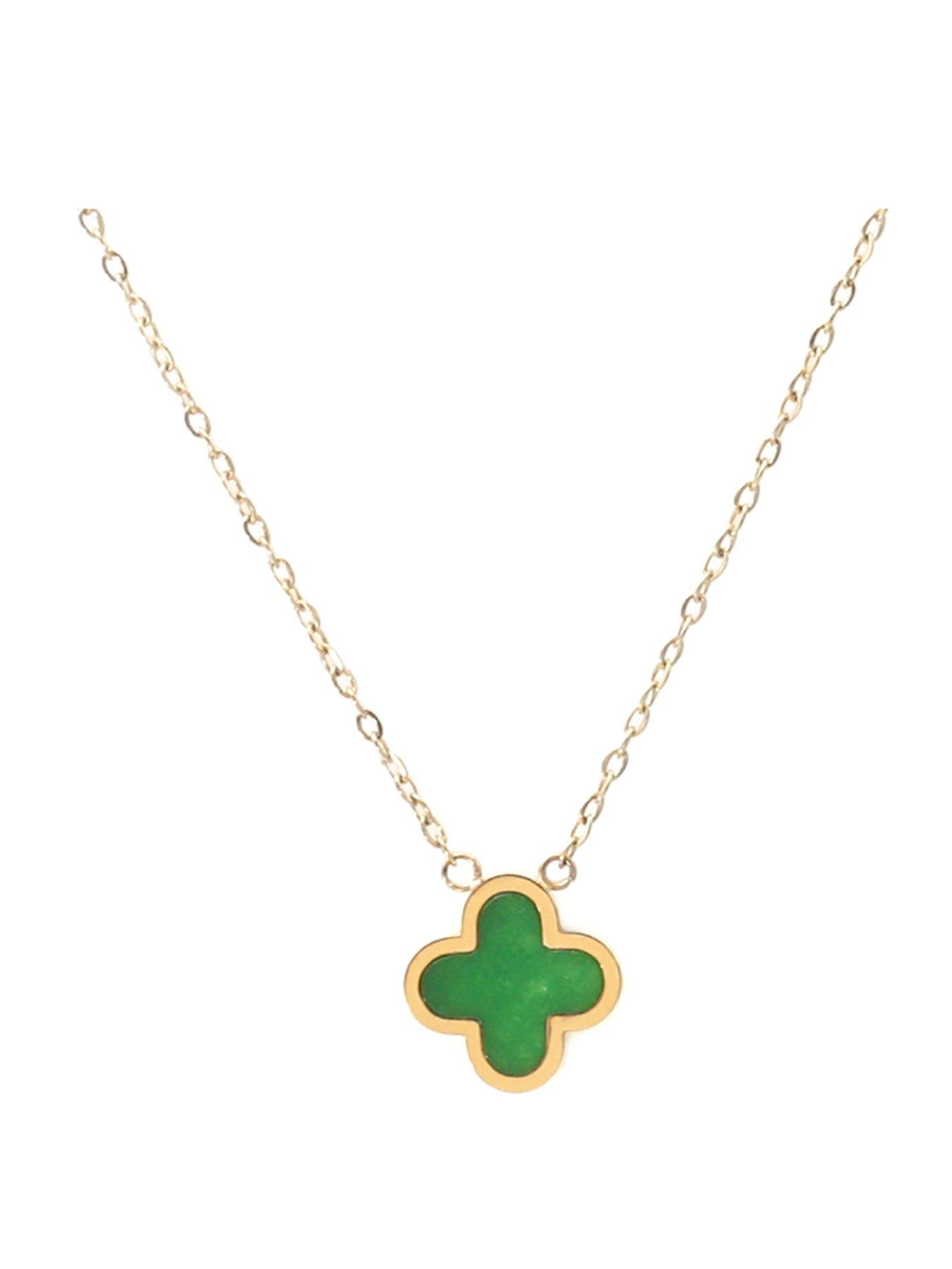 Say It With Green Crystal Clover Necklace - Yellow Gold