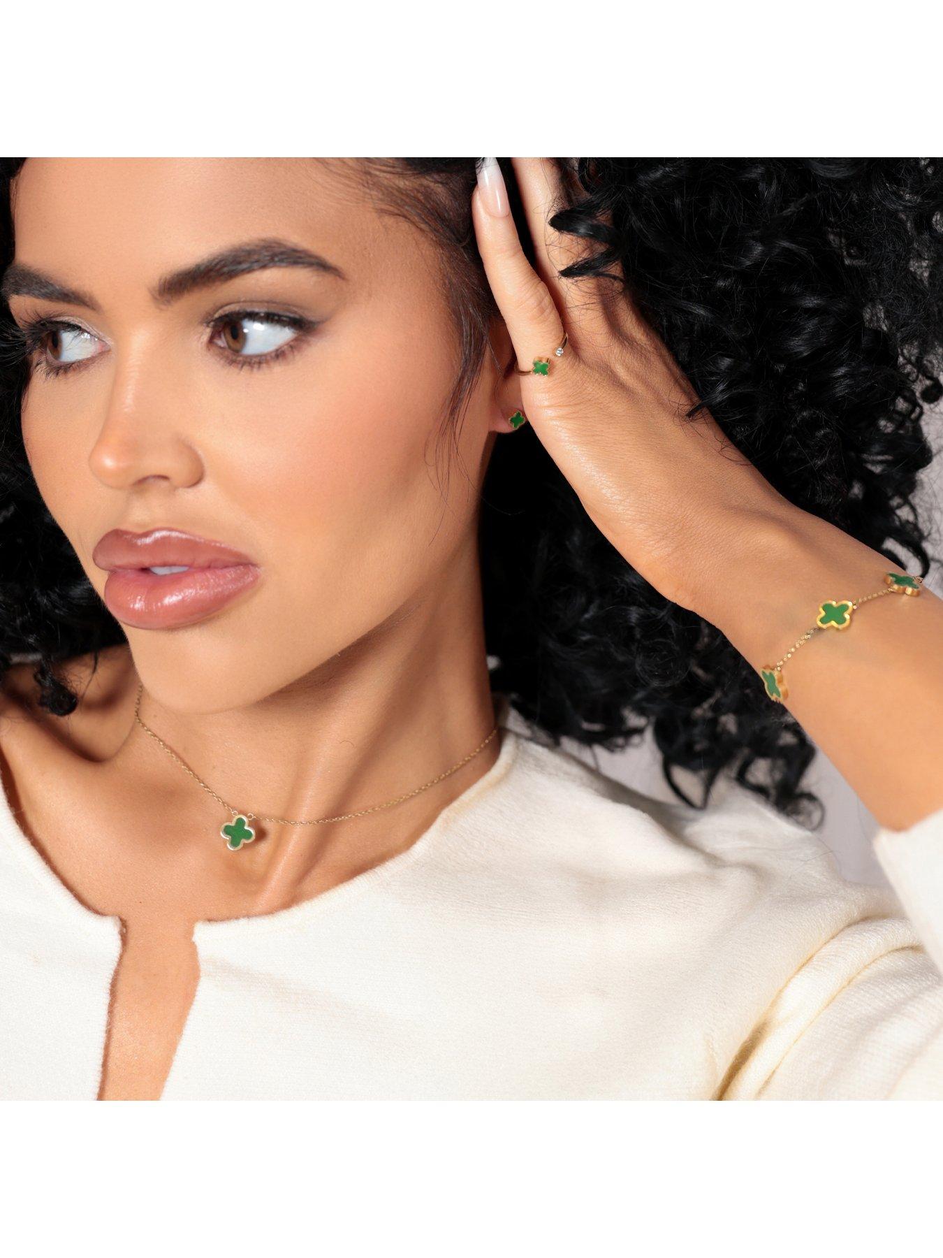  image of say-it-with-green-crystal-clover-necklace-yellow-gold