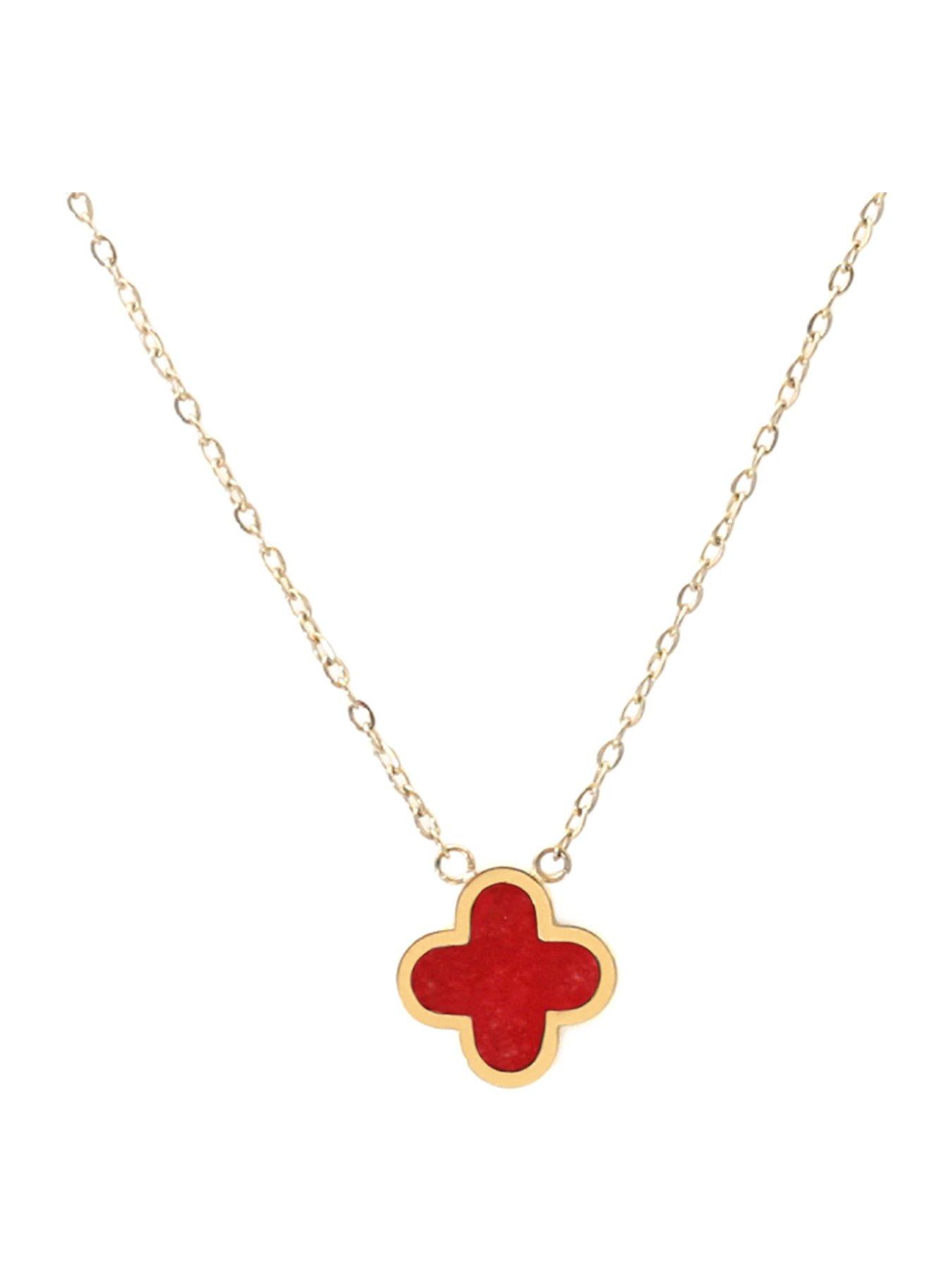  image of say-it-with-cherry-red-crystal-clover-necklace-yellow-gold