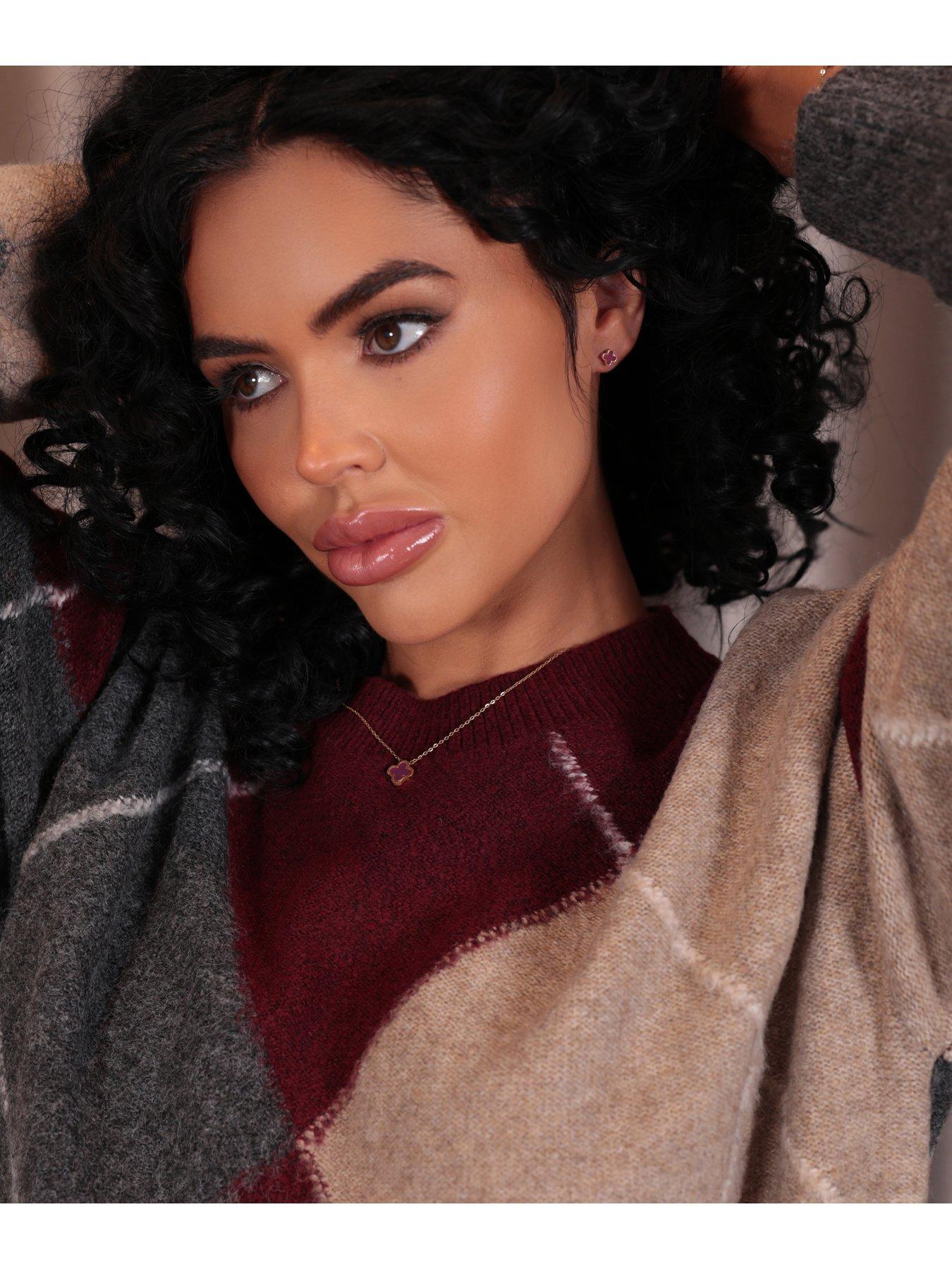 Image 2 of 2 of Say It With Plum Crystal Clover Necklace - Yellow Gold