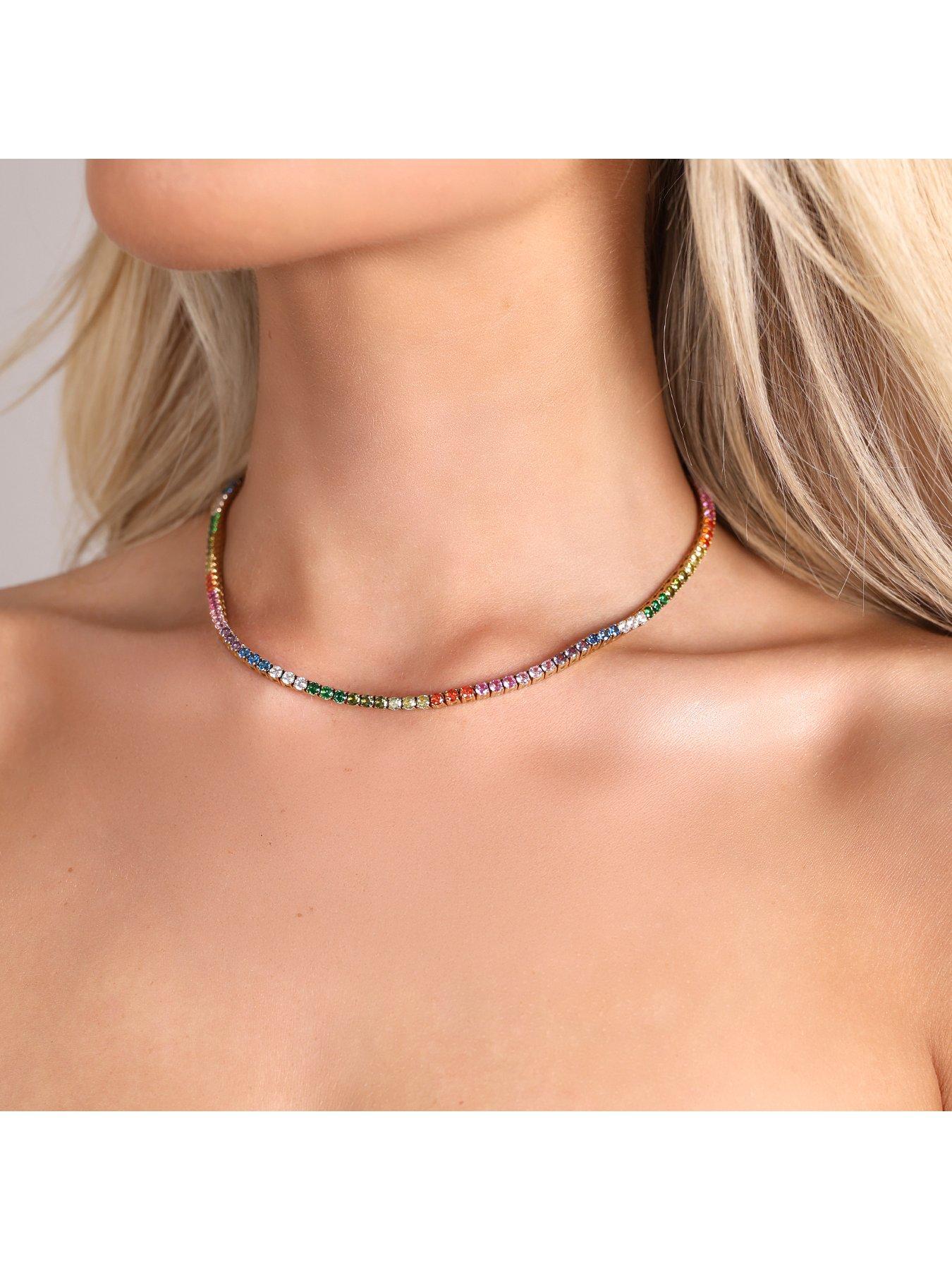  image of say-it-with-rainbow-tennis-necklace-yellow-gold