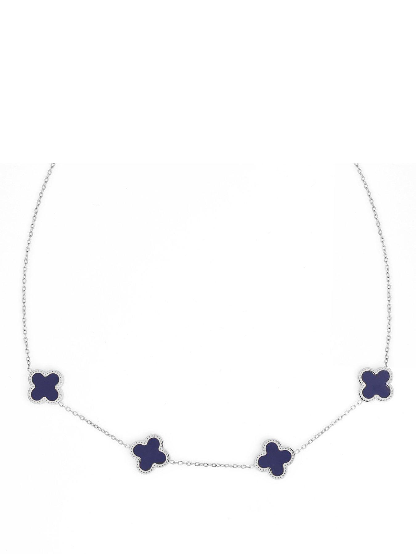 Say It With Blue Clover Choker Necklace - Silver