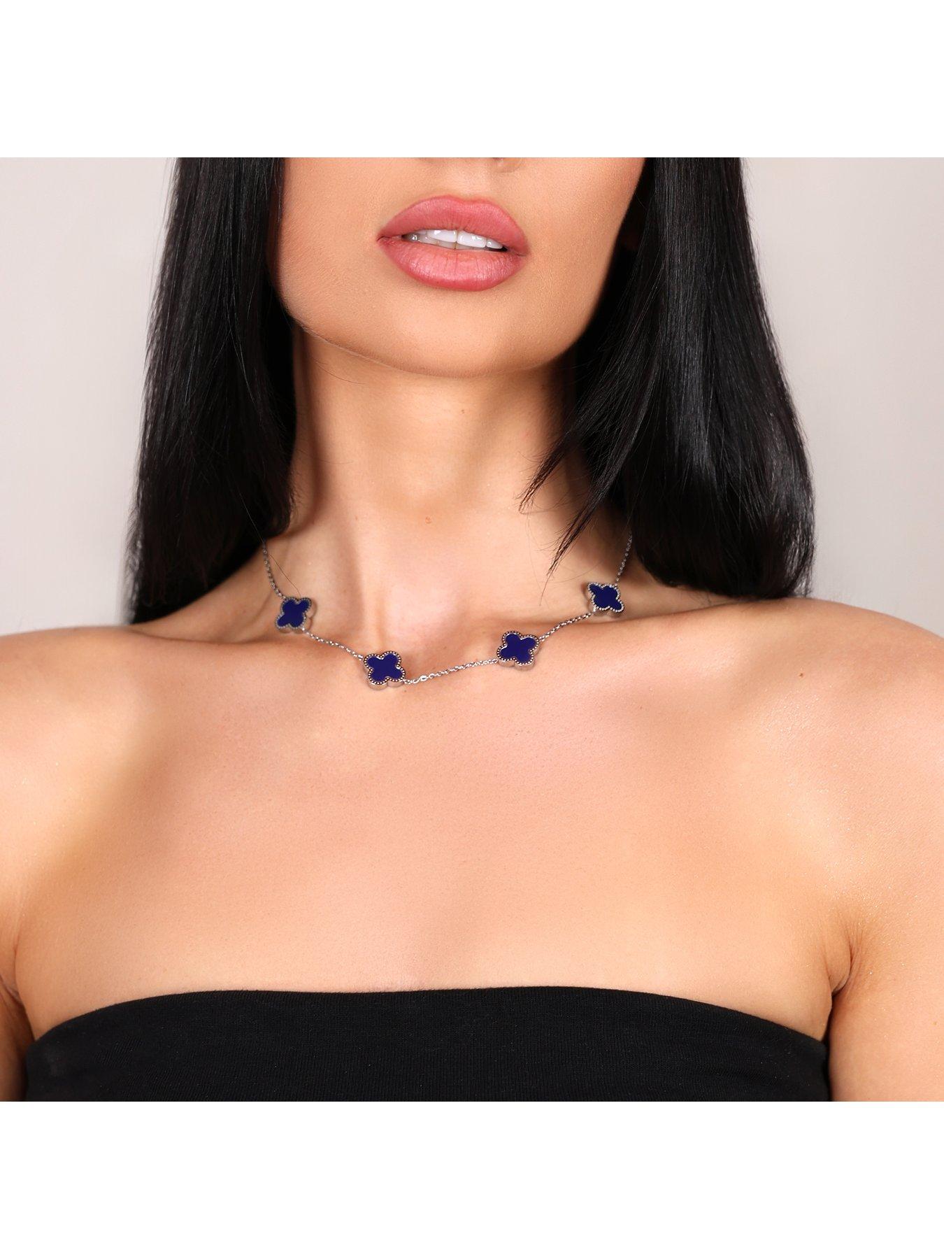  image of say-it-with-blue-clover-choker-necklace-silver