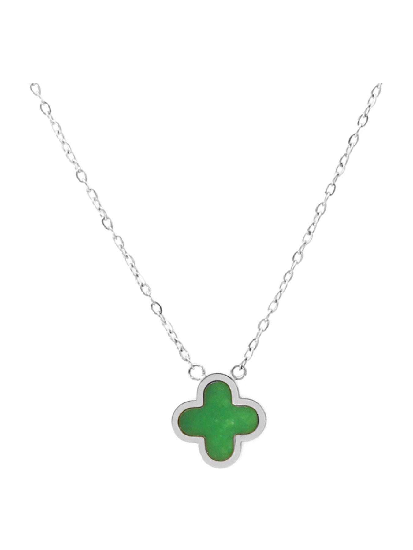  image of say-it-with-green-crystal-clover-necklace-silver