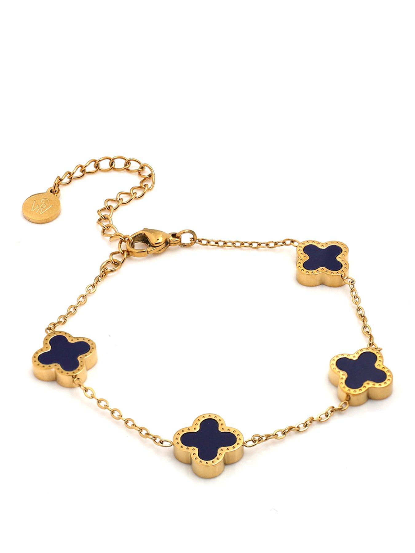  image of say-it-with-blue-clover-bracelet-yellow-gold