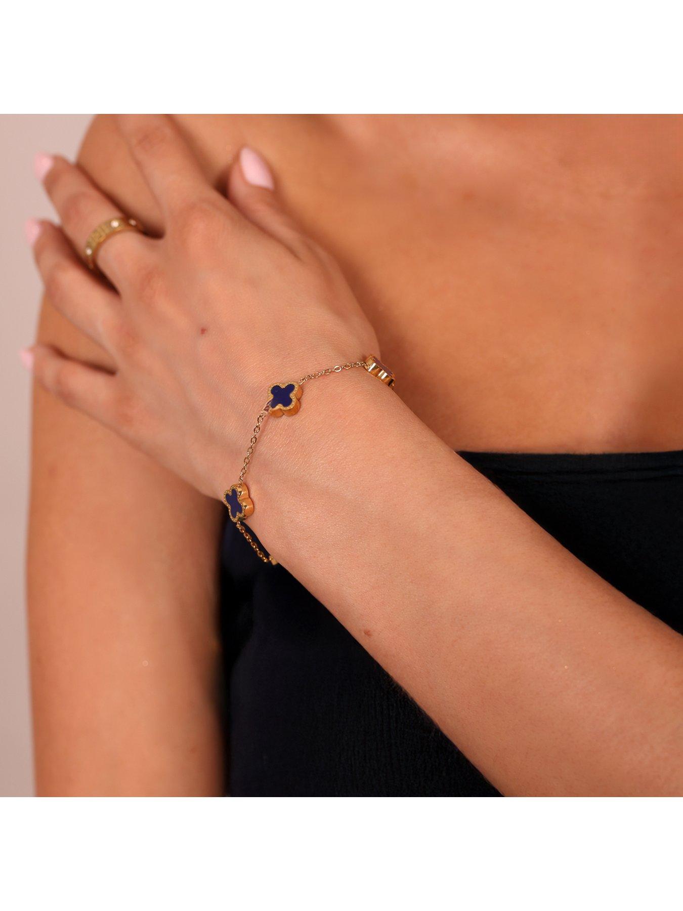  image of say-it-with-blue-clover-bracelet-yellow-gold
