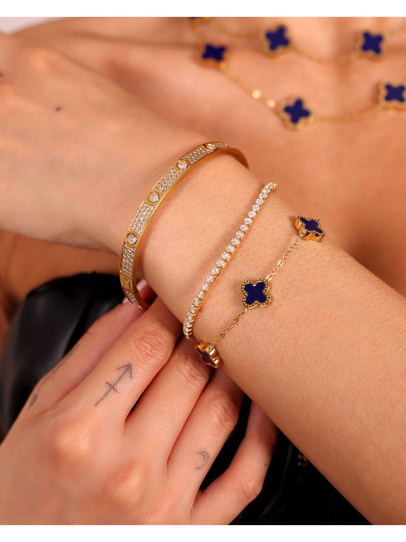  image of say-it-with-blue-clover-bracelet-yellow-gold