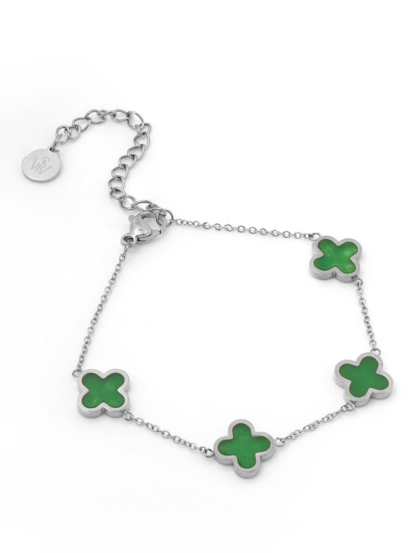  image of say-it-with-green-crystal-clover-bracelet-silver