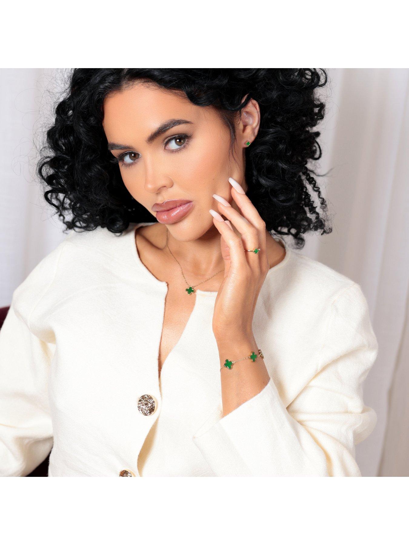  image of say-it-with-green-crystal-clover-bracelet-silver